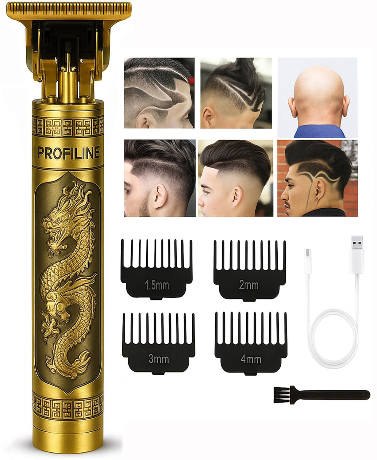 Image of Profiline Cordless 0mm Professional Hair Clippers USB Rechargeable Trimmer 60 min Runtime 1 Length Settings