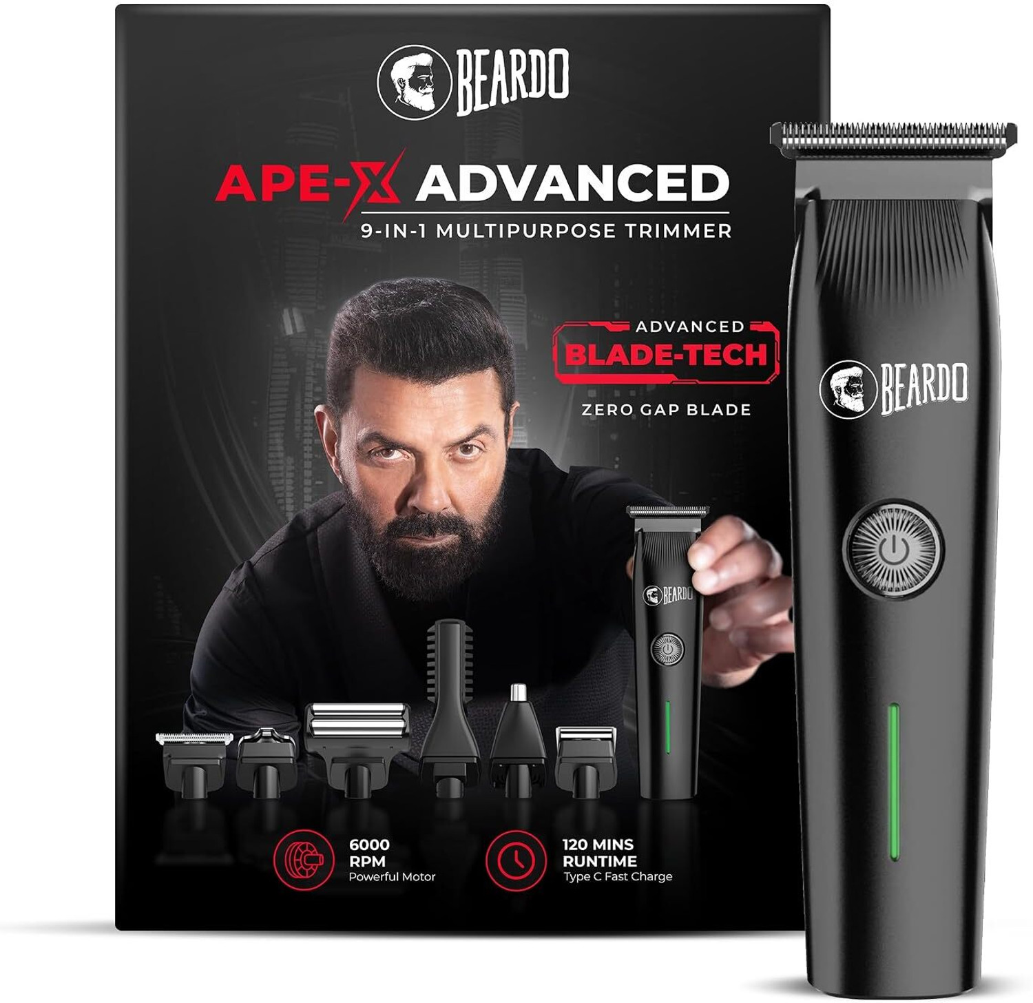 Image of BEARDO Apex Advanced Multi Purpose Trimmer Fully Waterproof Trimmer 120 min Runtime 3 Length Settings