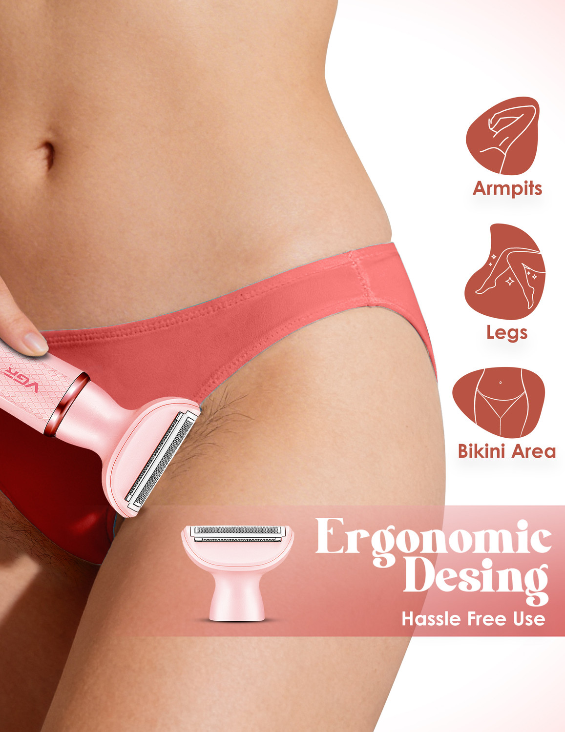 Image of VGR V-761 Female 4-in-1 Body Sensitive Bikini Fully Waterproof Trimmer 90 min Runtime 4 Length Settings