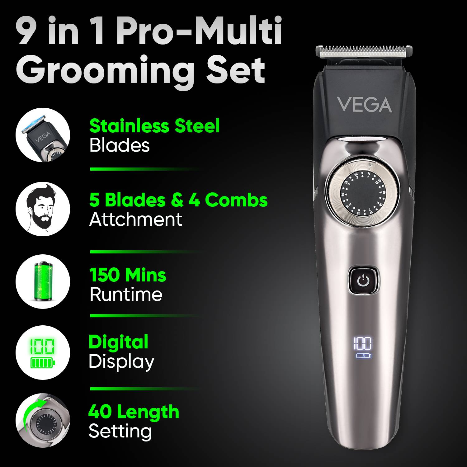 VEGA 9 in 1 Pro Multi Grooming Trimmer - Image 2