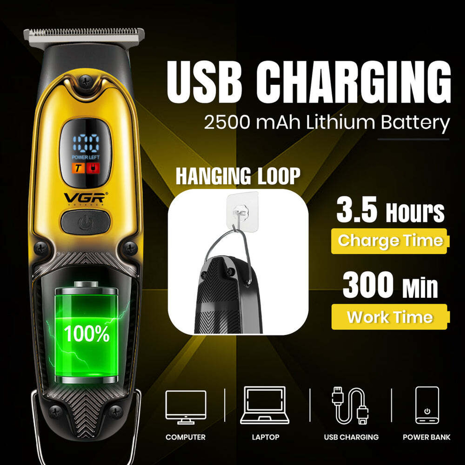 Image of VGR V-981 Fully Waterproof Trimmer 150 min Runtime 4 Length Settings