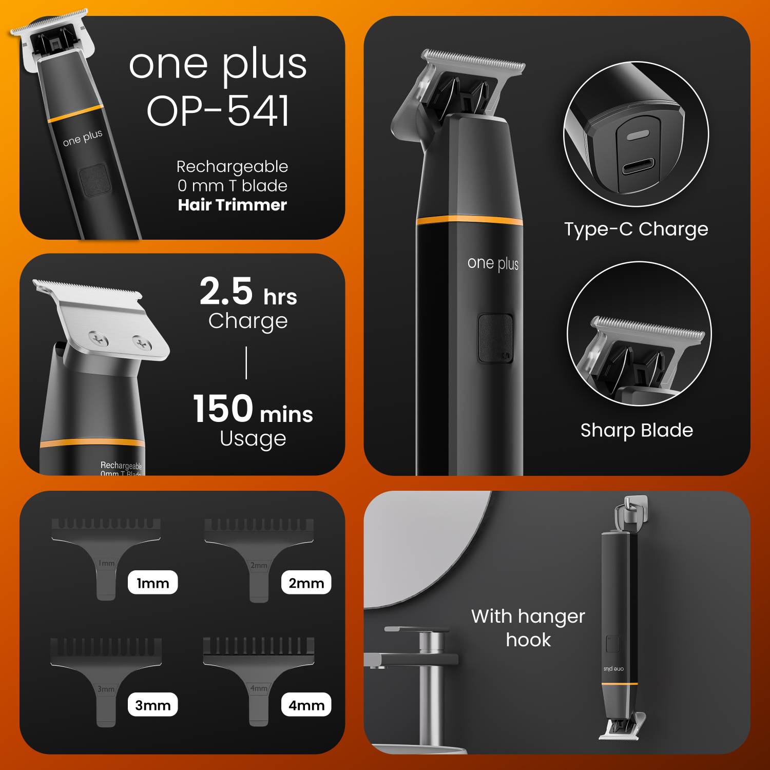 One Plus OP 541 Cordless Professional Hair Trimmer Washable T