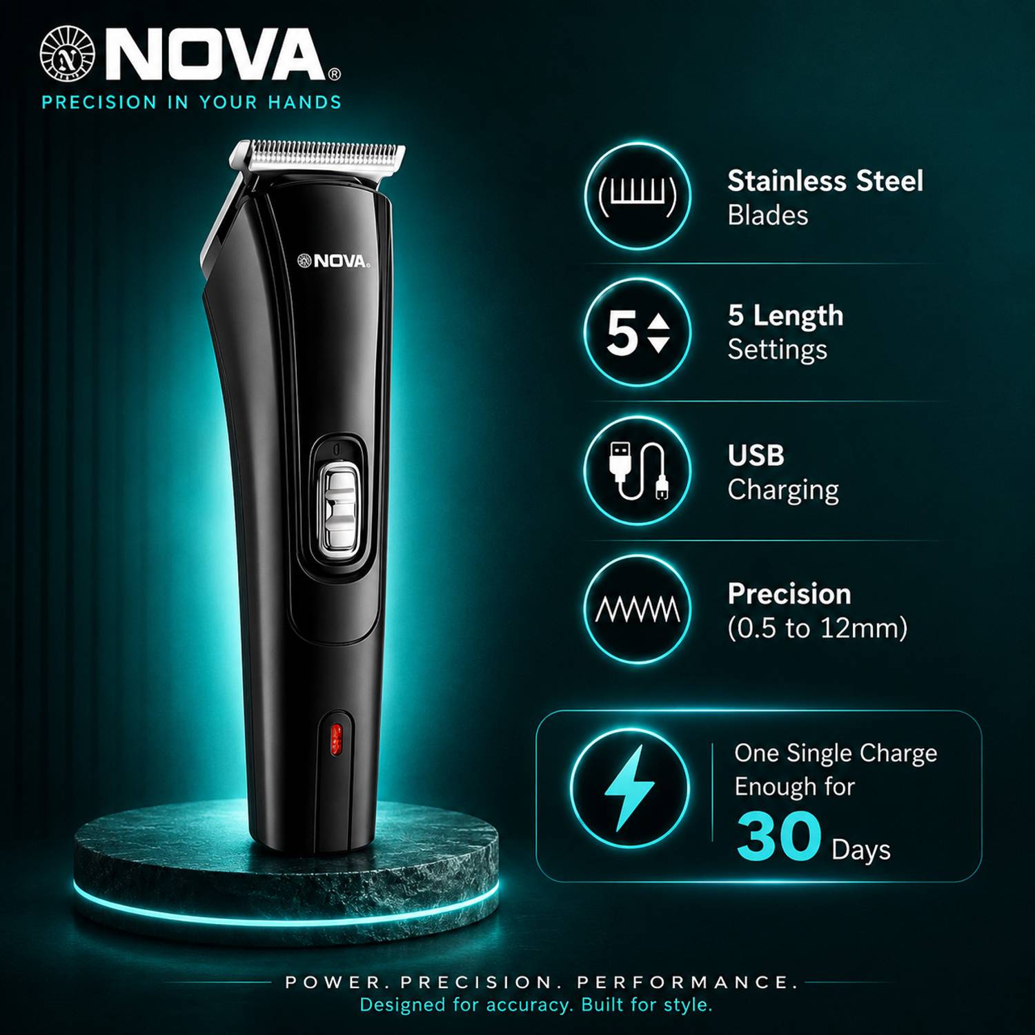 NOVA NHT 1039 USB Trimmer 45 min Runtime 5 Lengths - Image 2