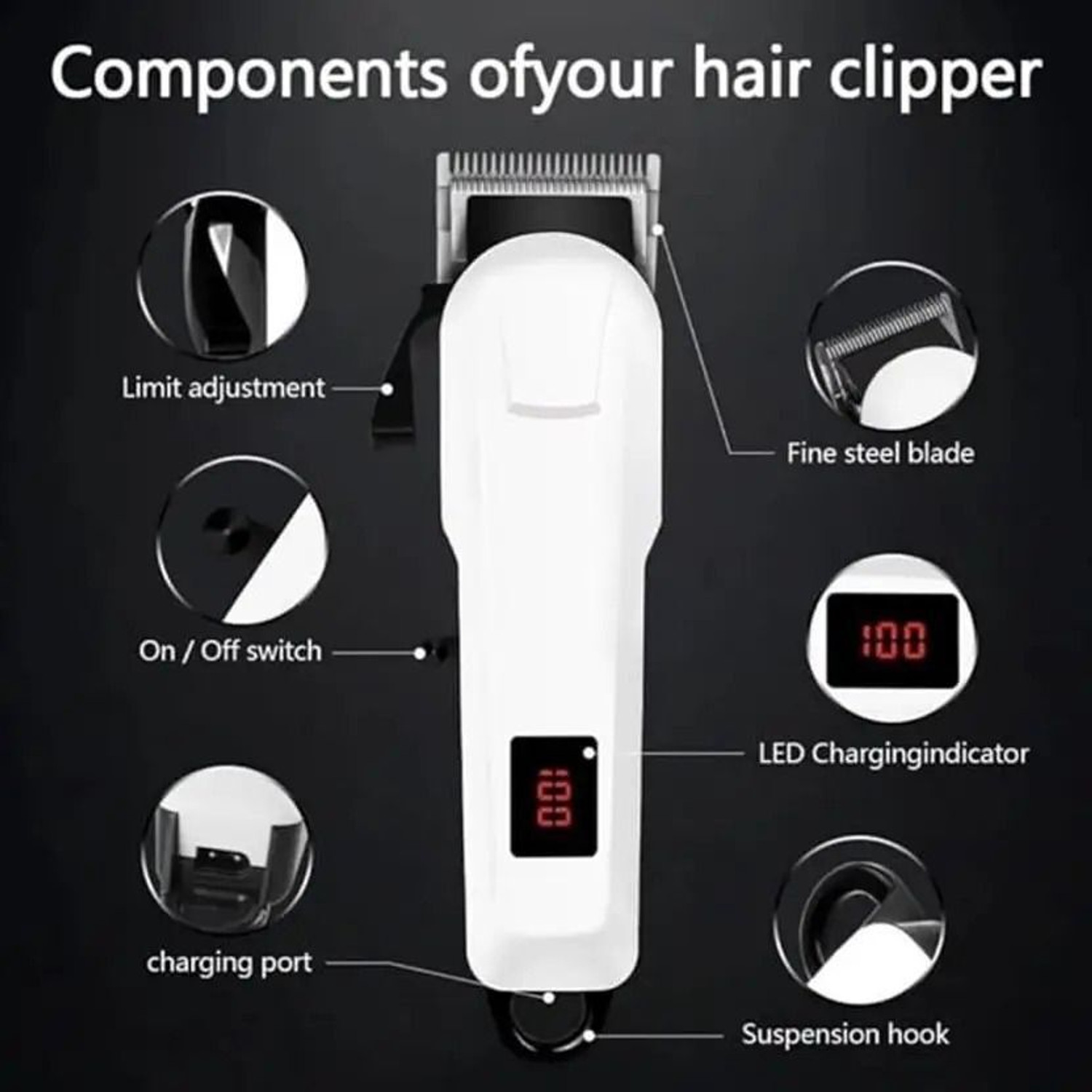 Image of JAMMY ZONES KM-809A Salon-Style Cordless Professonal TrimmerSkin-Friendly A13 Fully Waterproof Trimmer 240 min Runtime 4 Length Settings