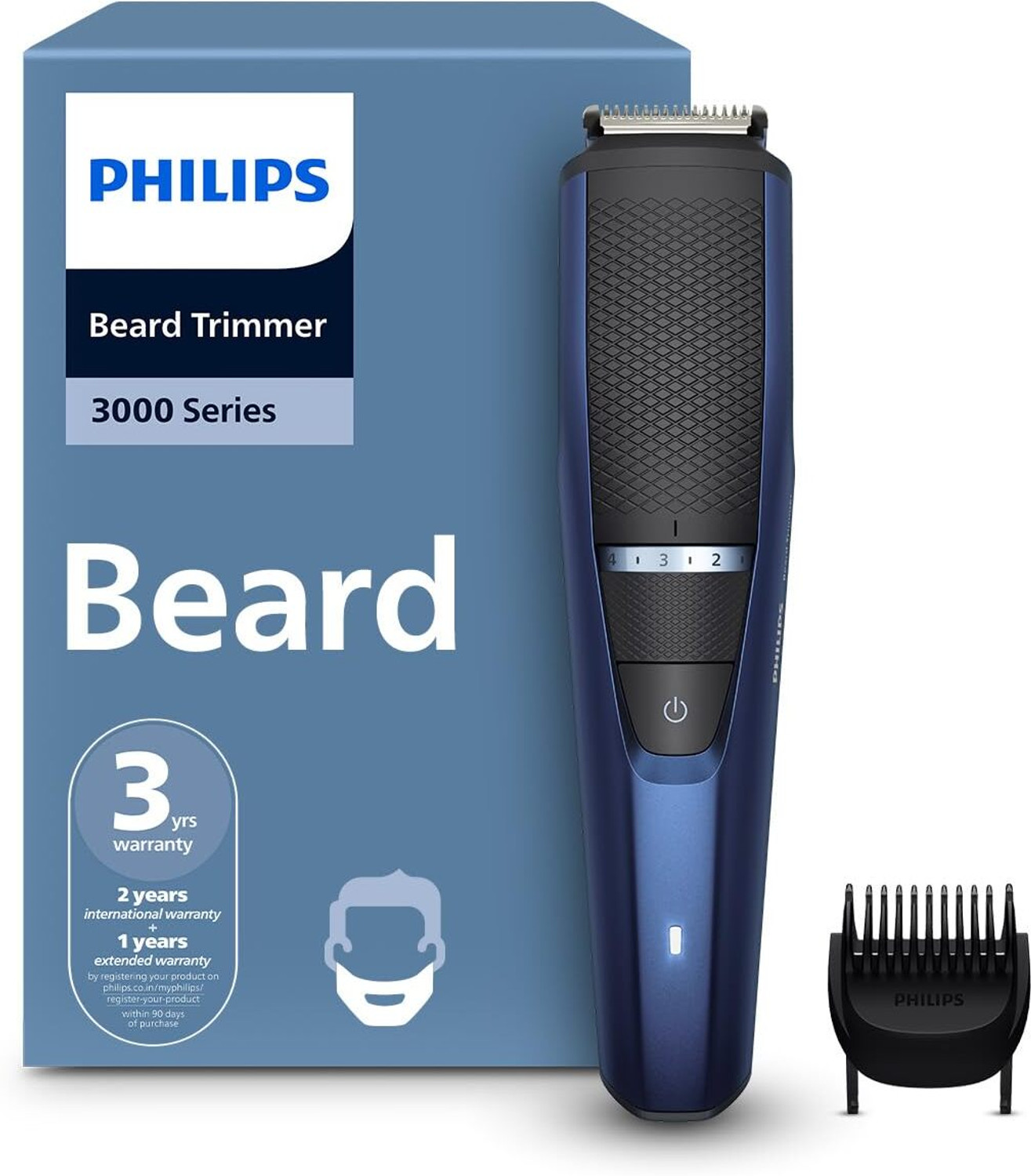 Image of PHILIPS Men's Beard Trimmer | -Sharpening Stainless Steel Blades | Trimmer 59 min Runtime 5 Length Settings