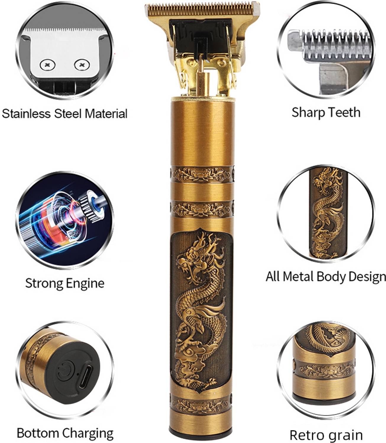 GETTRADE T9 Vintage USB Beard Trimmer - Image 3