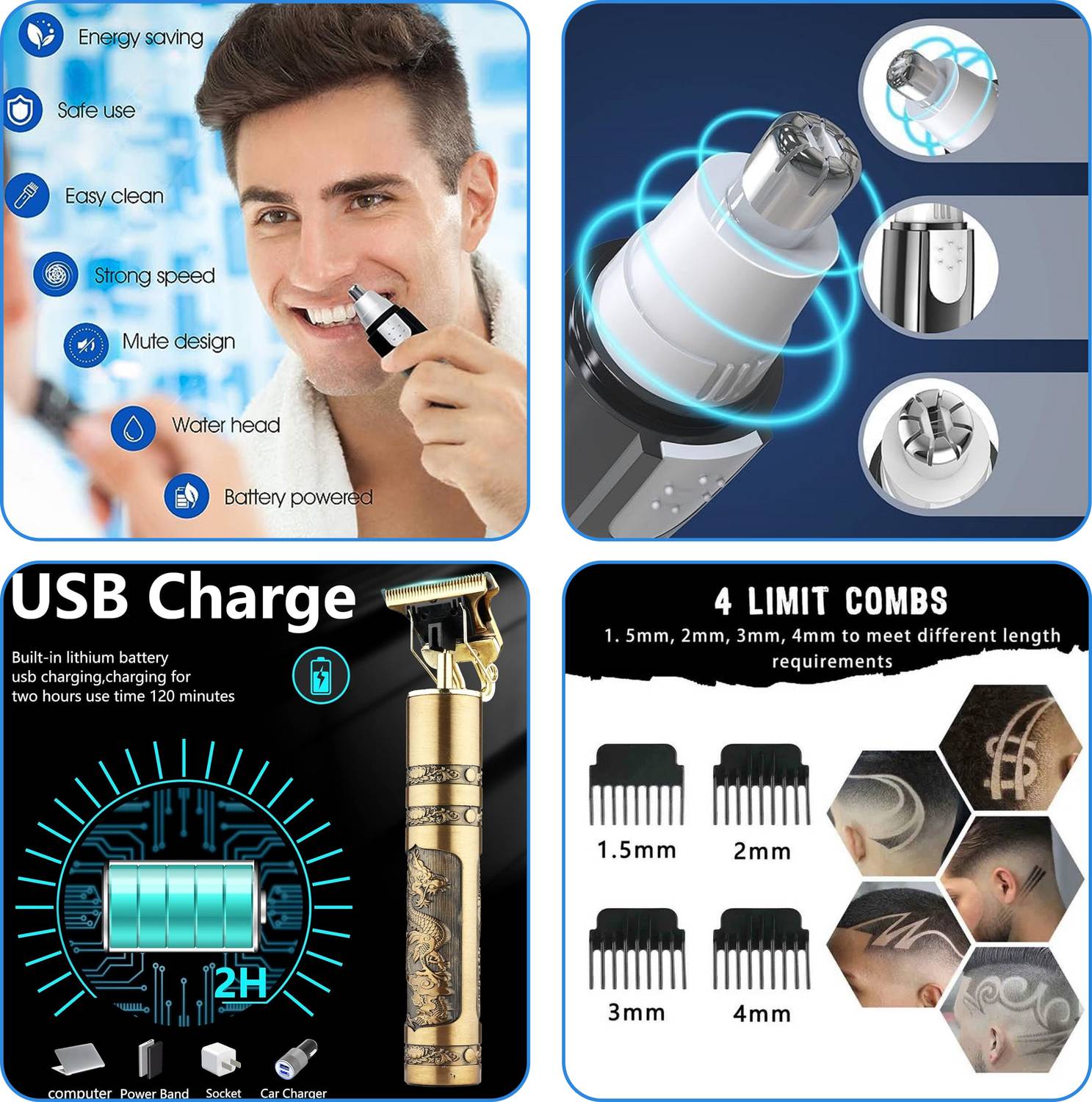 GRUMI Men's Beard & Nose Hair Trimmer - Image 3