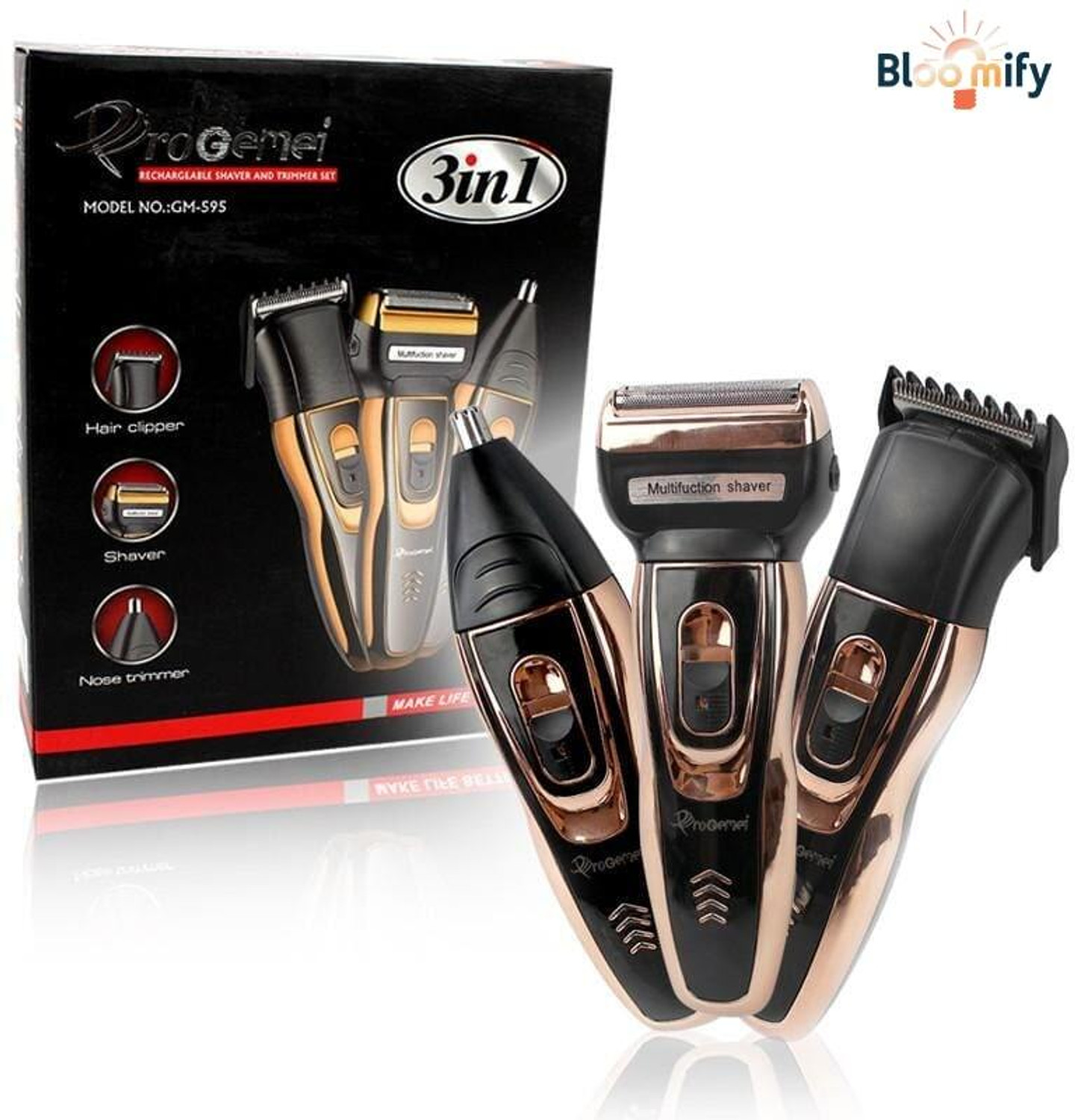 Image of BloomiFy TM 0312 3 IN 1 Multipurpose Trimmer for Men Shaver, Ear , Nose Trimmer 60 min Runtime 4 Length Settings