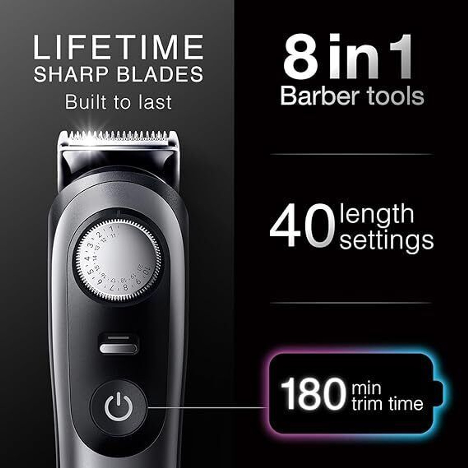 Image of Braun BT9520 8-in-1 Fully Waterproof Trimmer 180 min Runtime 50 Length Settings