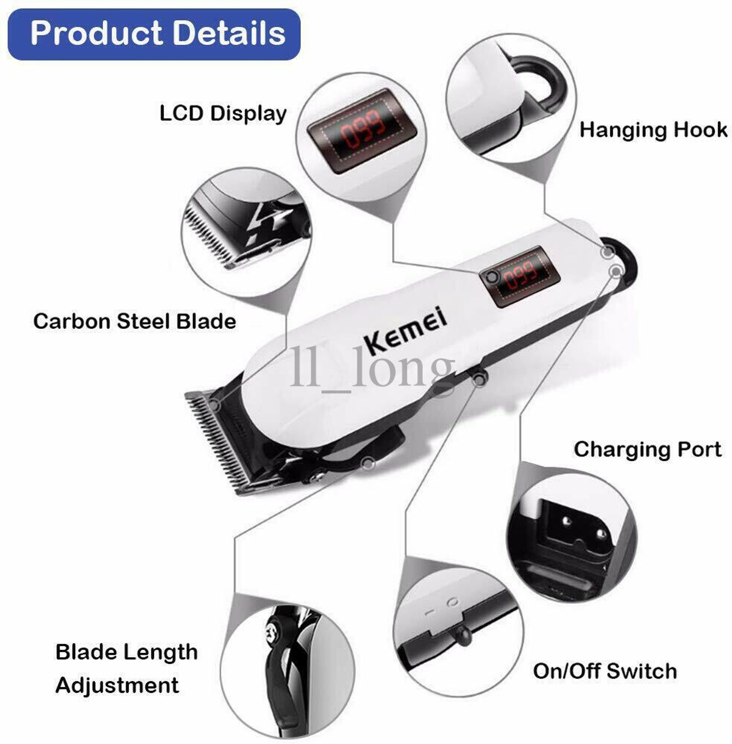 Image of PROBMX Hair Trimmer Kemei Electric Hair Clipper Fully Waterproof Trimmer 120 min Runtime 1 Length Settings
