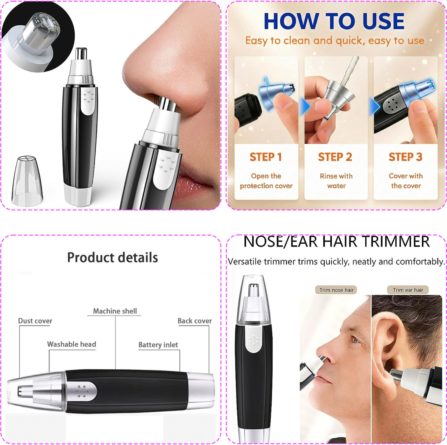 Image of Virth Men's 3 IN 1 Beard Grooming Kit Ear Cleaning Kit With Nose & Ear Hair & Beard Trimmer 90 min Runtime 1 Length Settings