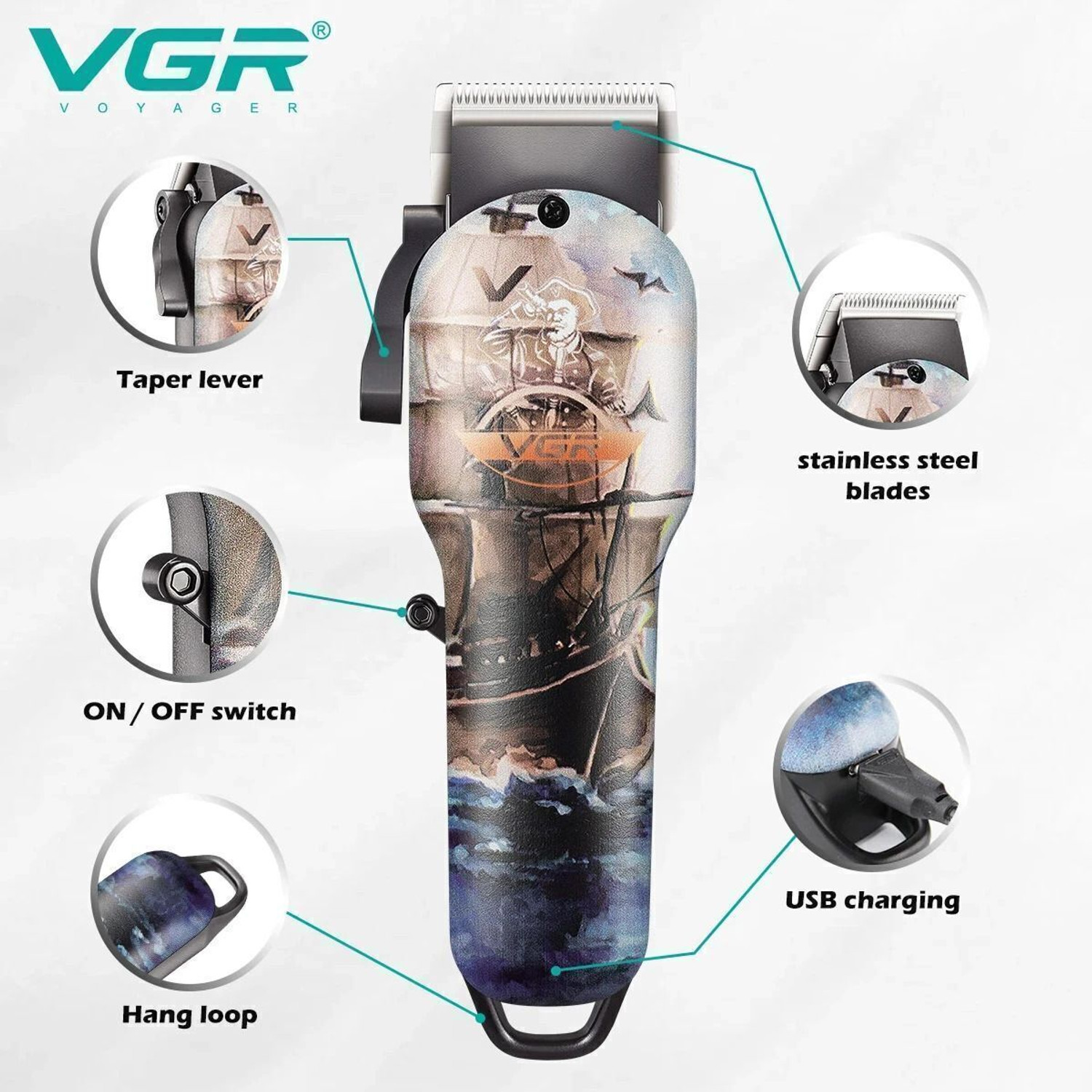 Image of VGR V-690 Professional Hair Clipper Trimmer 150 min Runtime 8 Length Settings