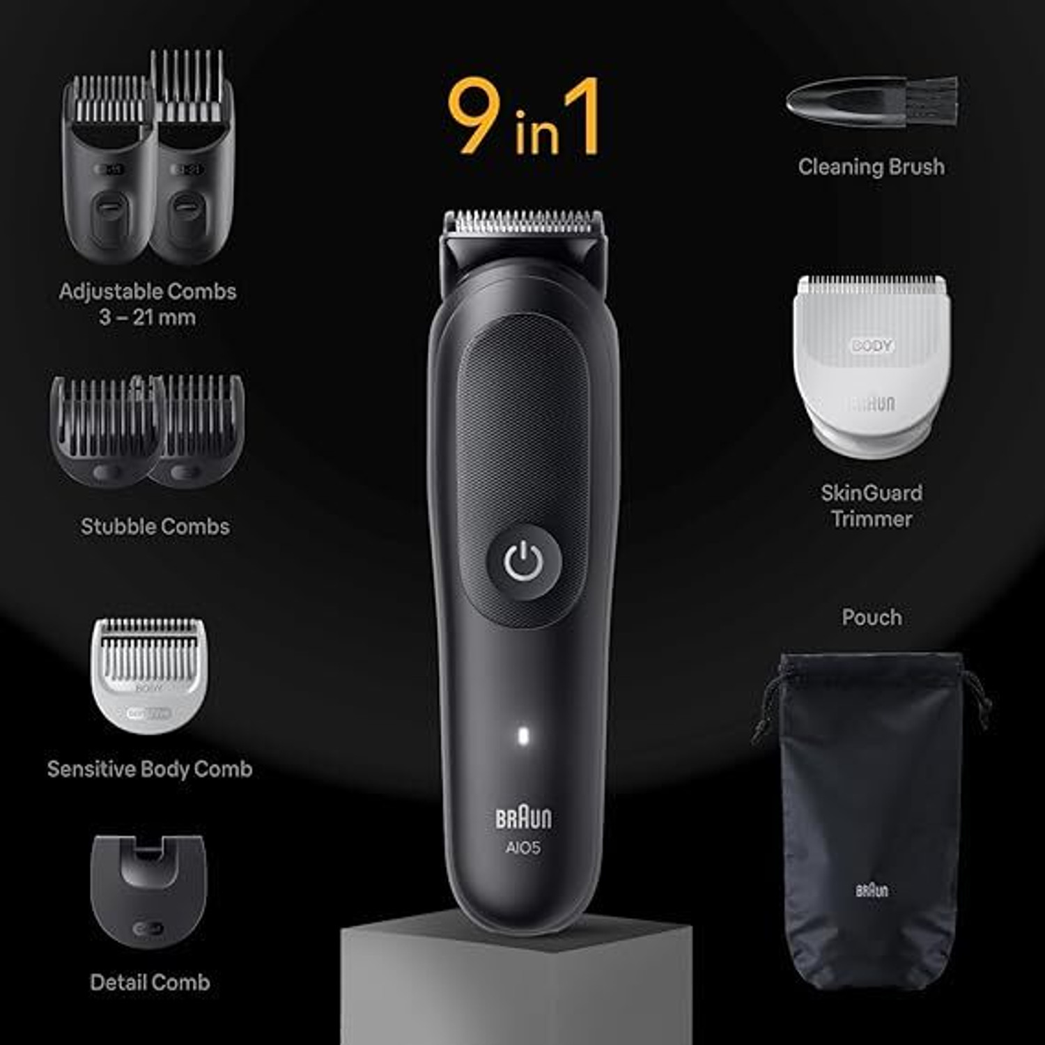 Image of Braun AIO5540 9 in 1 Beard & Body Grooming Kit 120 min Runtime 14 Length Settings