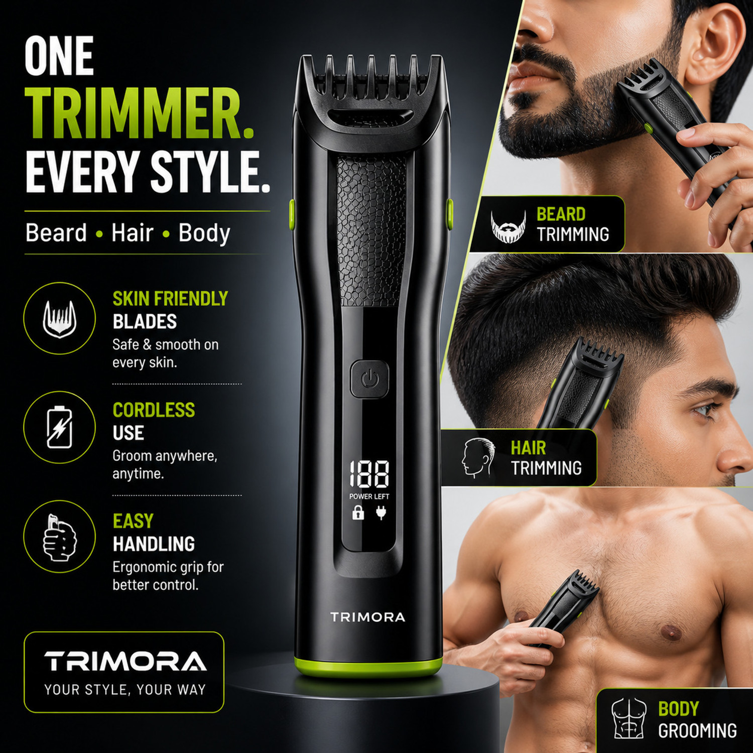Image of TRIMORA 2IN1 SmartOne T1200D Fully Waterproof Trimmer 180 min Runtime 20 Length Settings