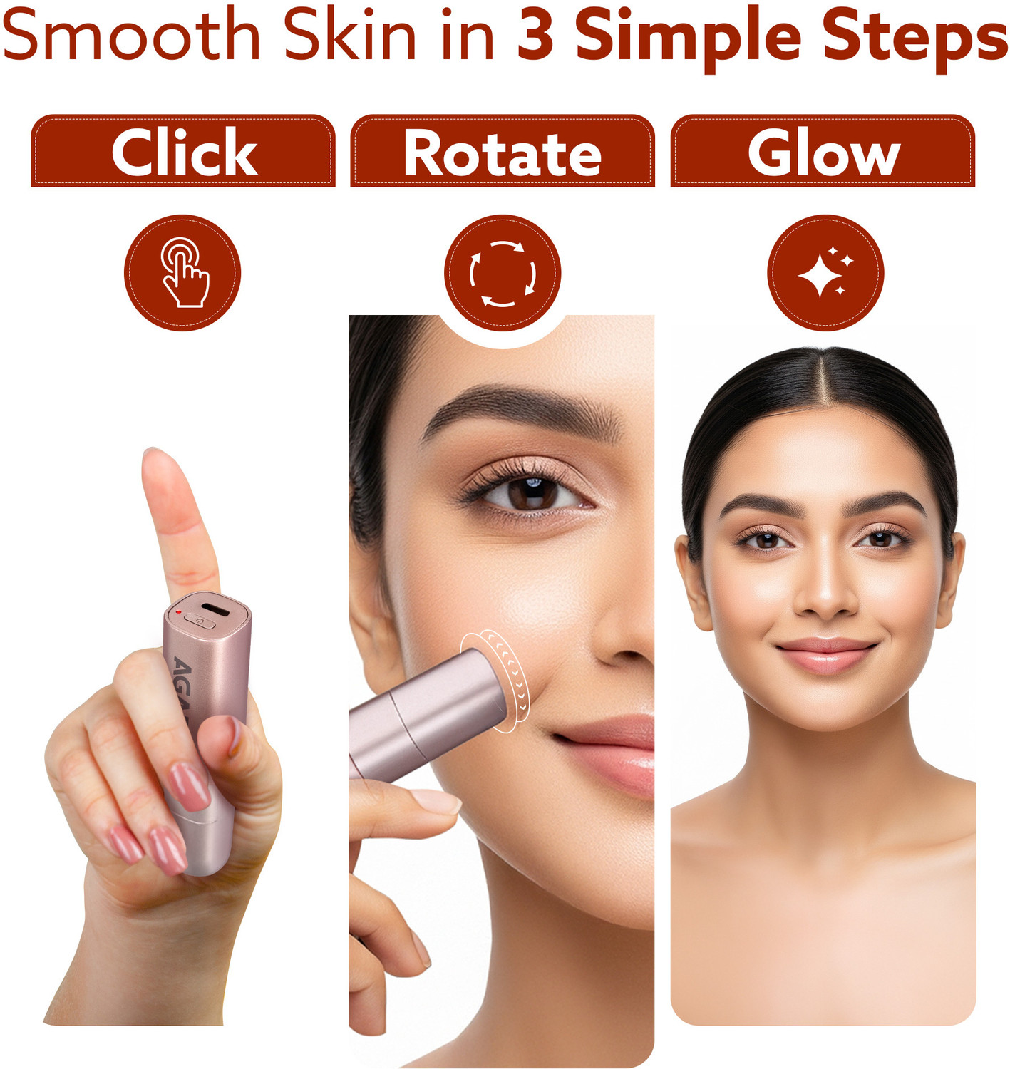 Image of AGARO Facial Hair Remover & Eyebrow Trimmer FHR190, Rose Gold, Rechargeable, Safe Trimmer 90 min Runtime 0 Length Settings
