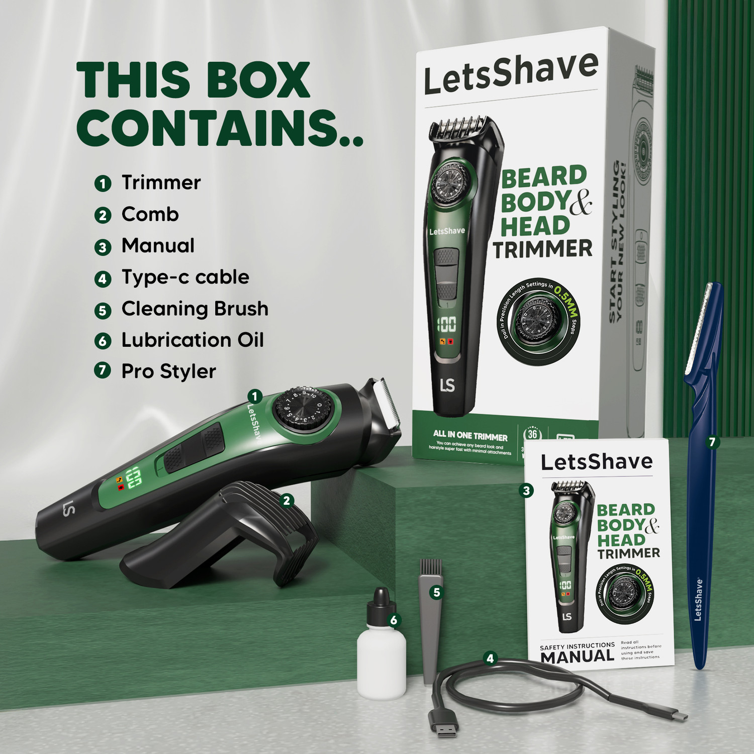 Image of LetsShave All-in-One Beard, Body & Head , 20 , Self-Sharpening Blade Fully Waterproof Trimmer 2 hrs Runtime 20 Length Settings