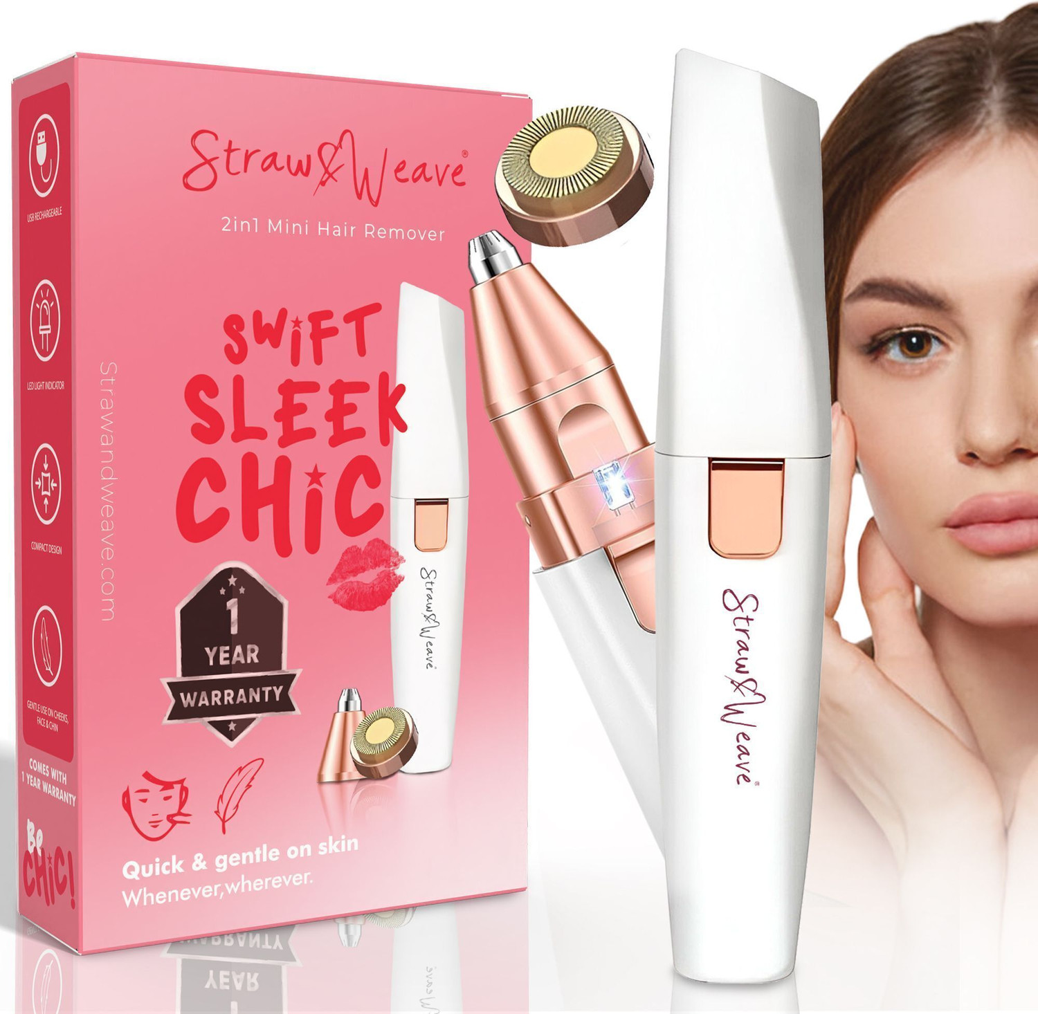 Image of Straw&Weave Facial Hair Removal Machine | Eyebrow Trimmer | 1 Year Warranty | 2 In 1 Trimmer 30 min Runtime 2 Length Settings