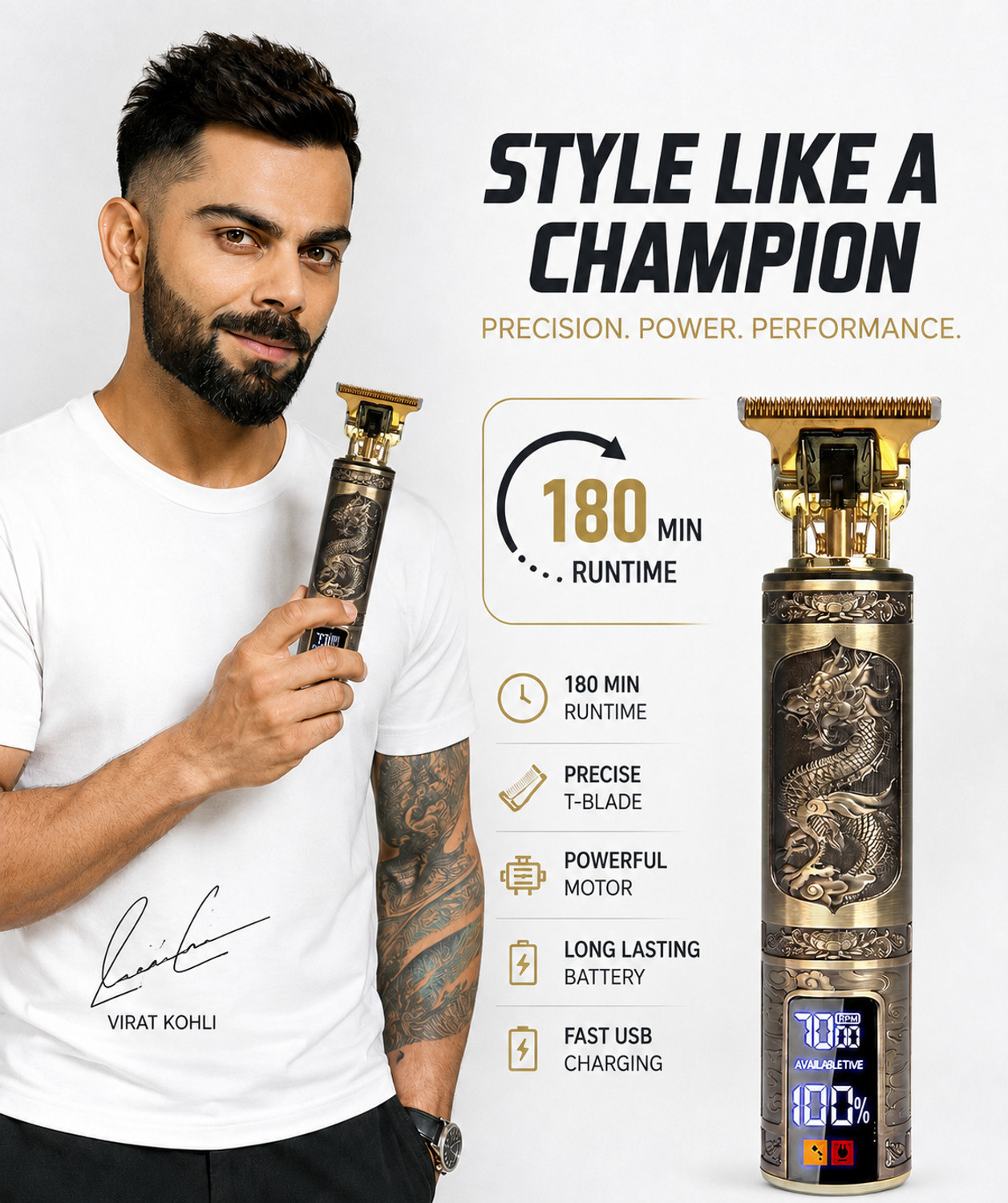 Image of Misuhrobir Beard Hair Trimmer For Men Fully Waterproof Trimmer 180 min Runtime 5 Length Settings
