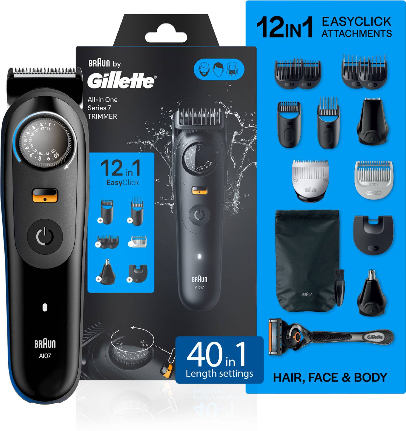 Gillette AIO7 Trimmer - 120 Min Runtime, 40 Length Settings