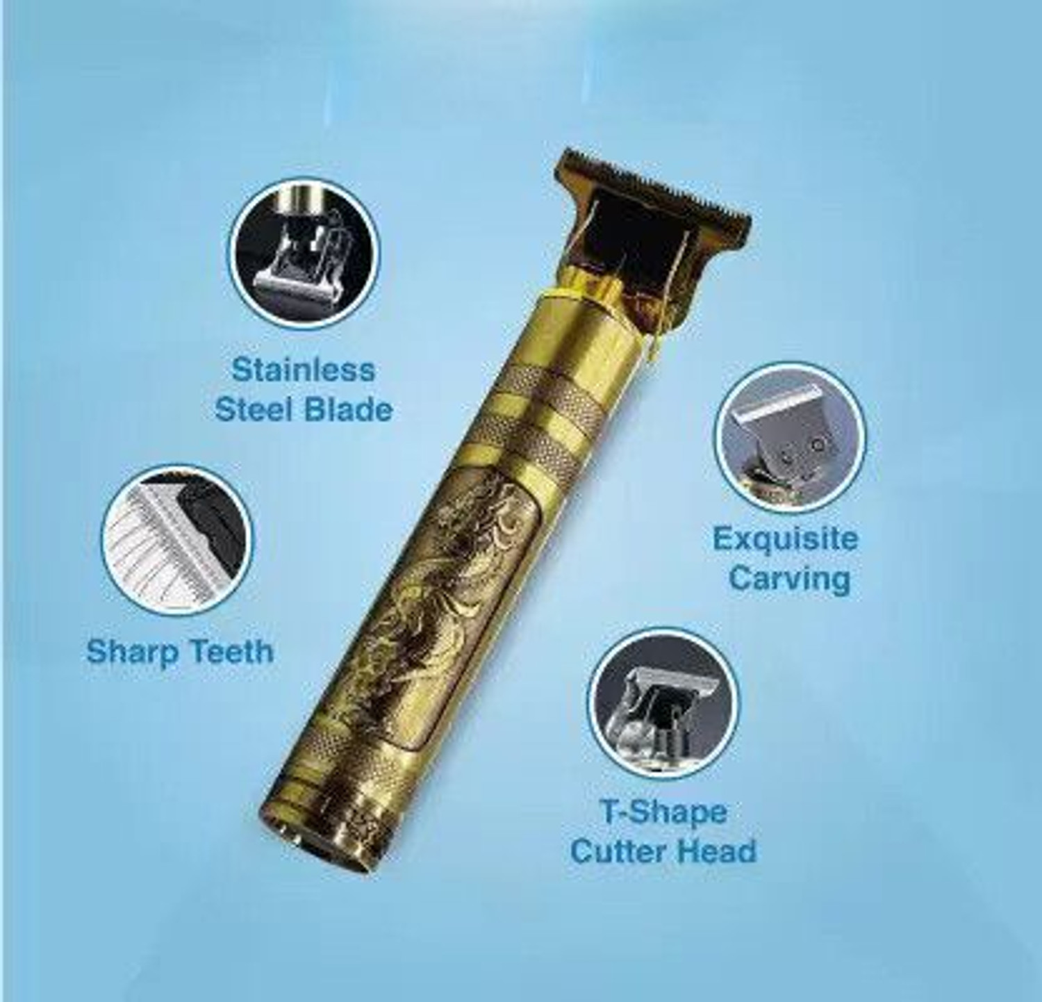 Image of Profiline Waterproof Vintage -T9 Hair Cutting Metal Body Trimmer USB charging 0mm Cutting Trimmer 60 min Runtime 4 Length Settings