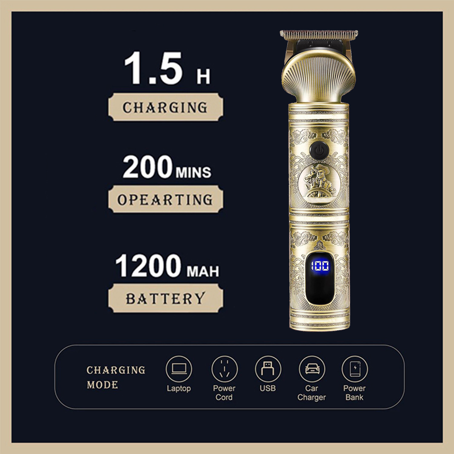 Image of VGRpro V 962 Professional Rechargeable cordless Pro Self Haircut Hair Clipper Type C Trimmer 200 min Runtime 4 Length Settings