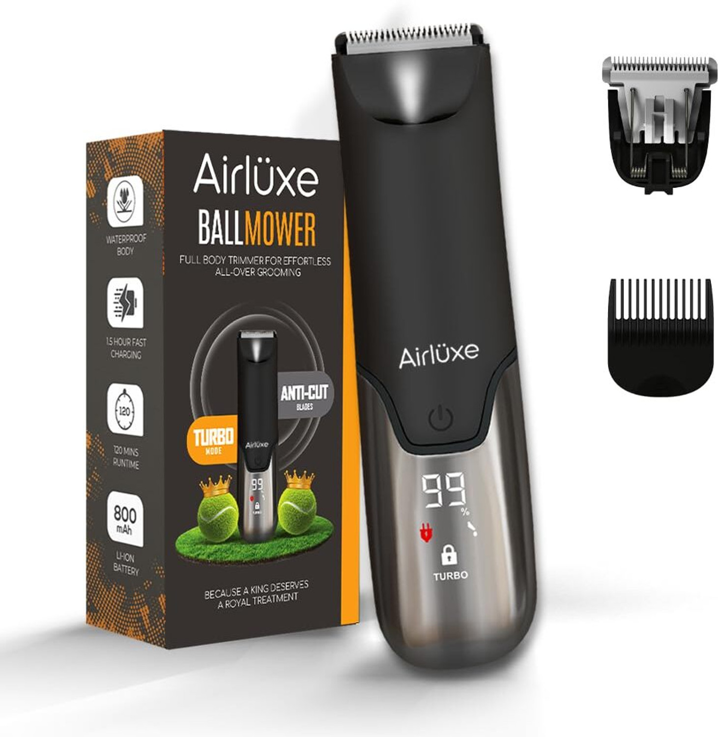 Image of AIRLUXE BallMower Full Body Trimmer for Men Fully Waterproof Trimmer 120 min Runtime 3 Length Settings