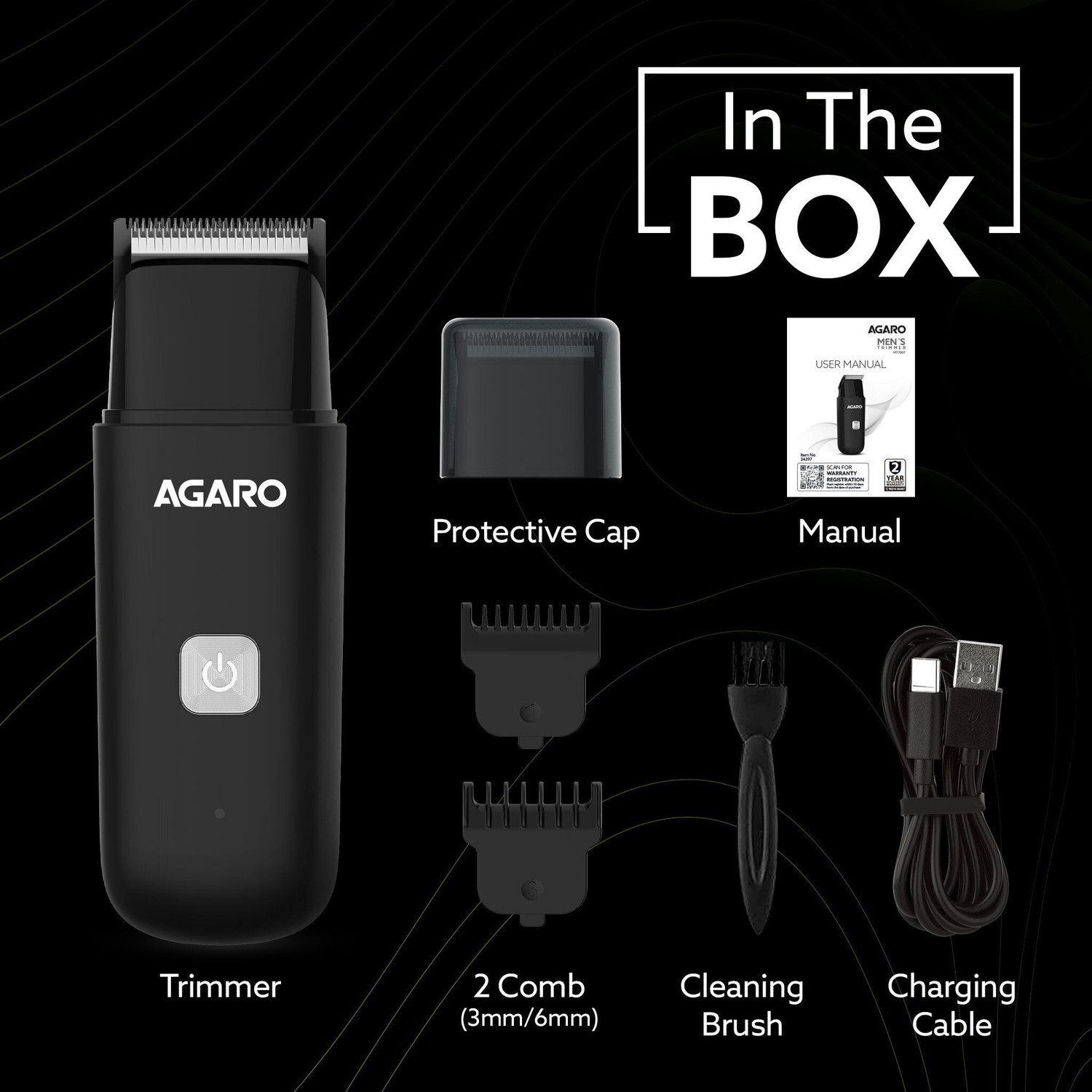 Image of AGARO Beard Trimmer MT7007, 60 mins run time with Type C, 2pcs limit comb Trimmer 60 min Runtime 2 Length Settings