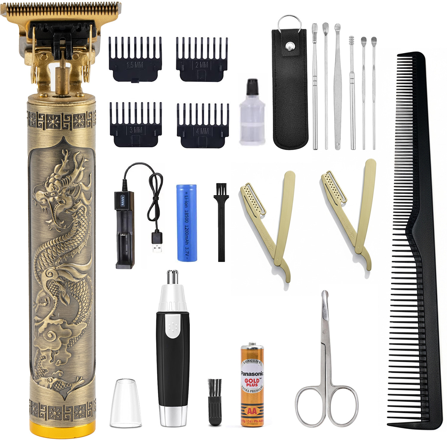 Image of Virth Men's Hair Brush With 2 Pcs Razor,Ear Kit & Nose Scissor & Beard & Nose-Ear Hair Trimmer 120 min Runtime 0 Length Settings (Multicolor)