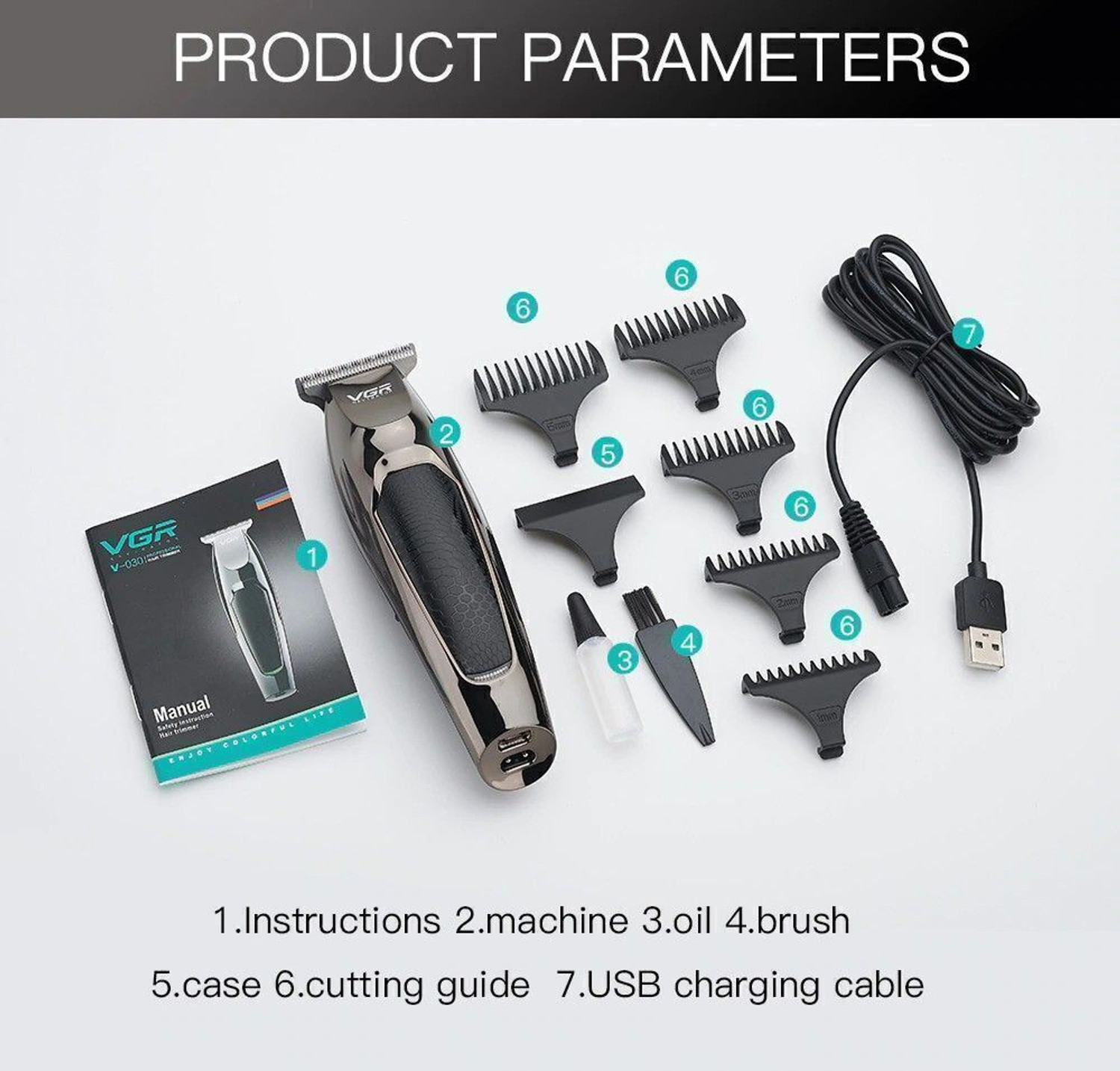 Image of VGR V-030 Professional Hair Trimmer Body Groomer 100 min Runtime 5 Length Settings