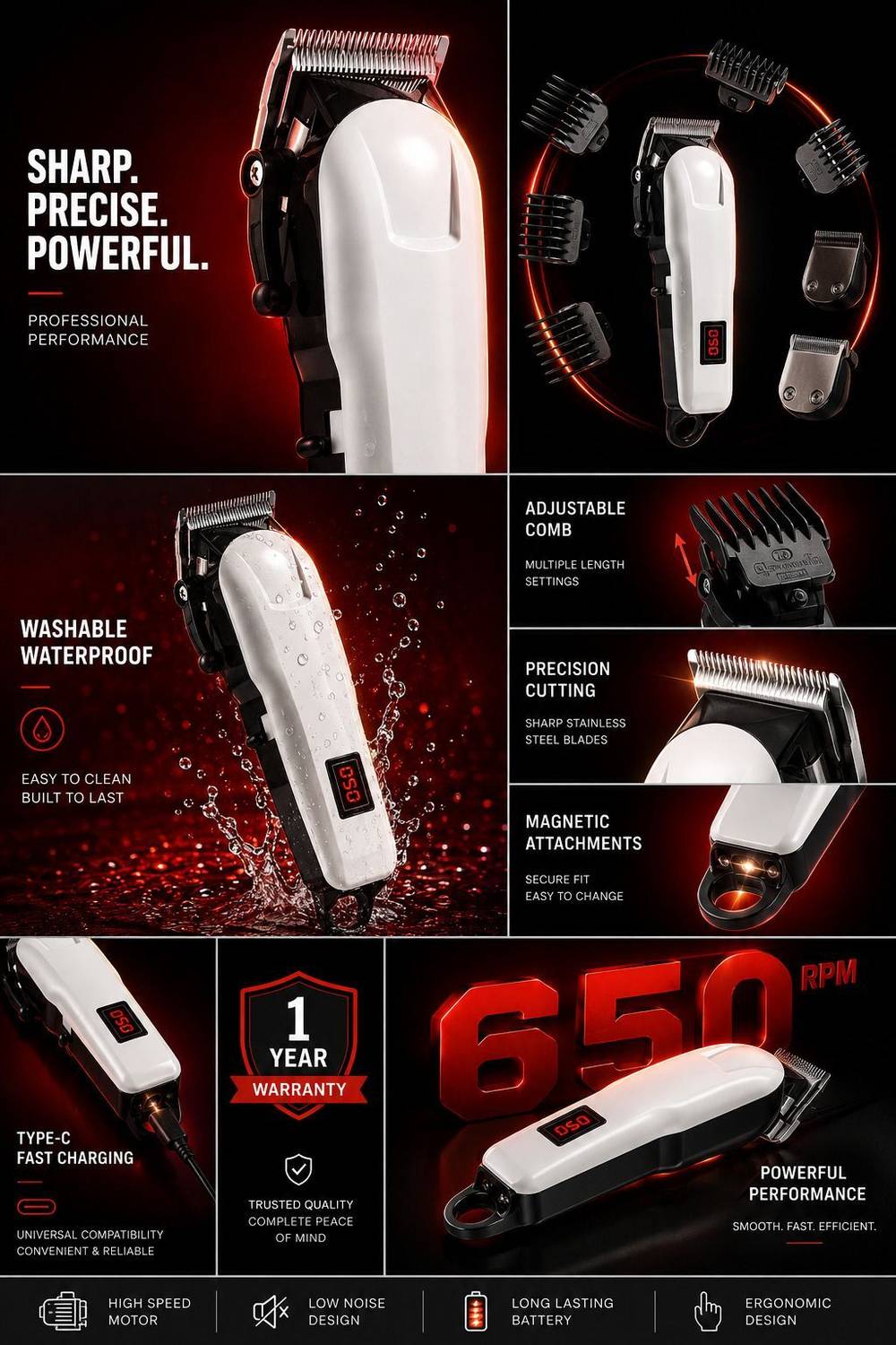 AMVONZ X88 Men Hair Trimmer Cordless Rechargeable Beard Mustache Styling Trimmer Fully Waterproof Trimmer 240 min Runtime 4 Length Settings - Image 2