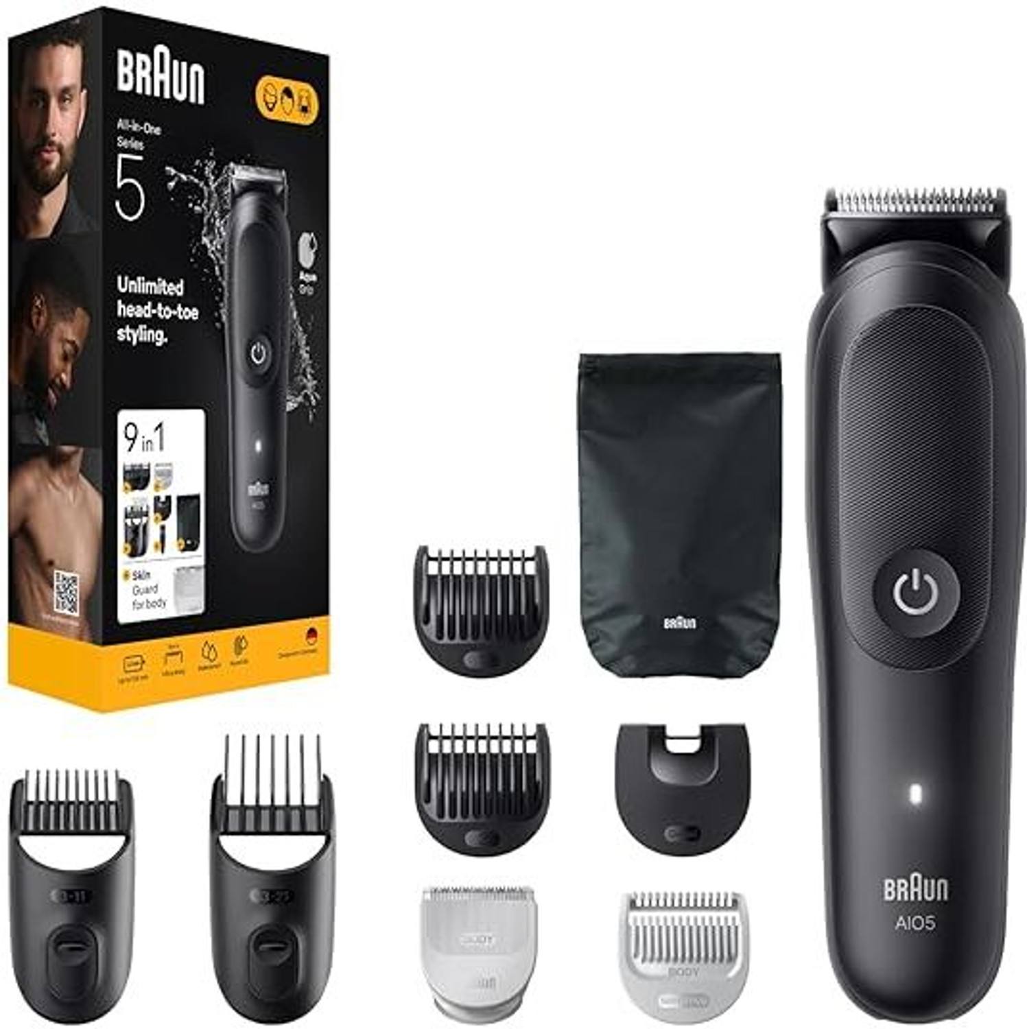 Image of Braun AIO5540 9 in 1 Beard & Body Grooming Kit 120 min Runtime 14 Length Settings