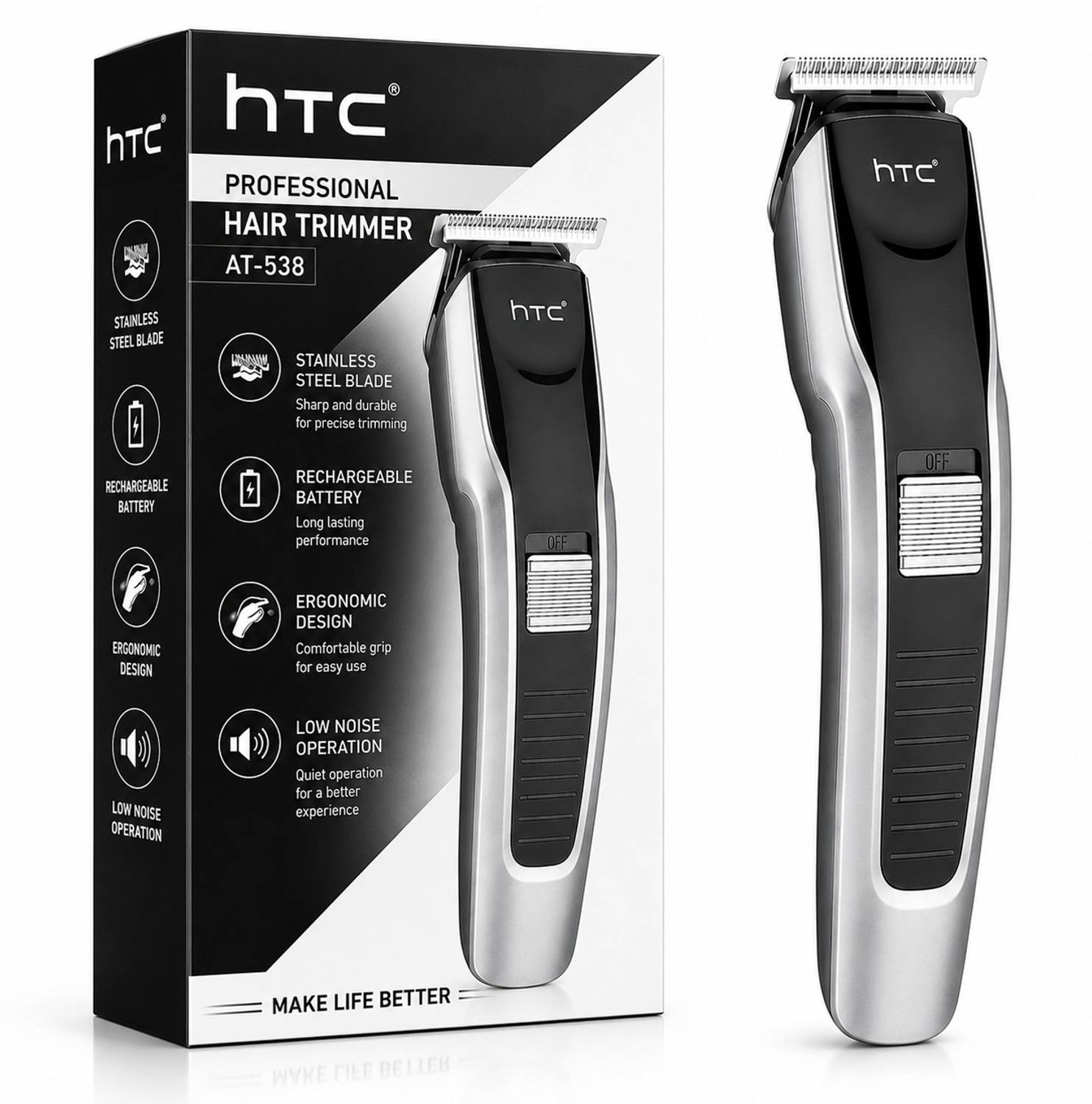 HTC Hair Trimmer For Men 90 min Runtime 4 Length Settings - Image 1