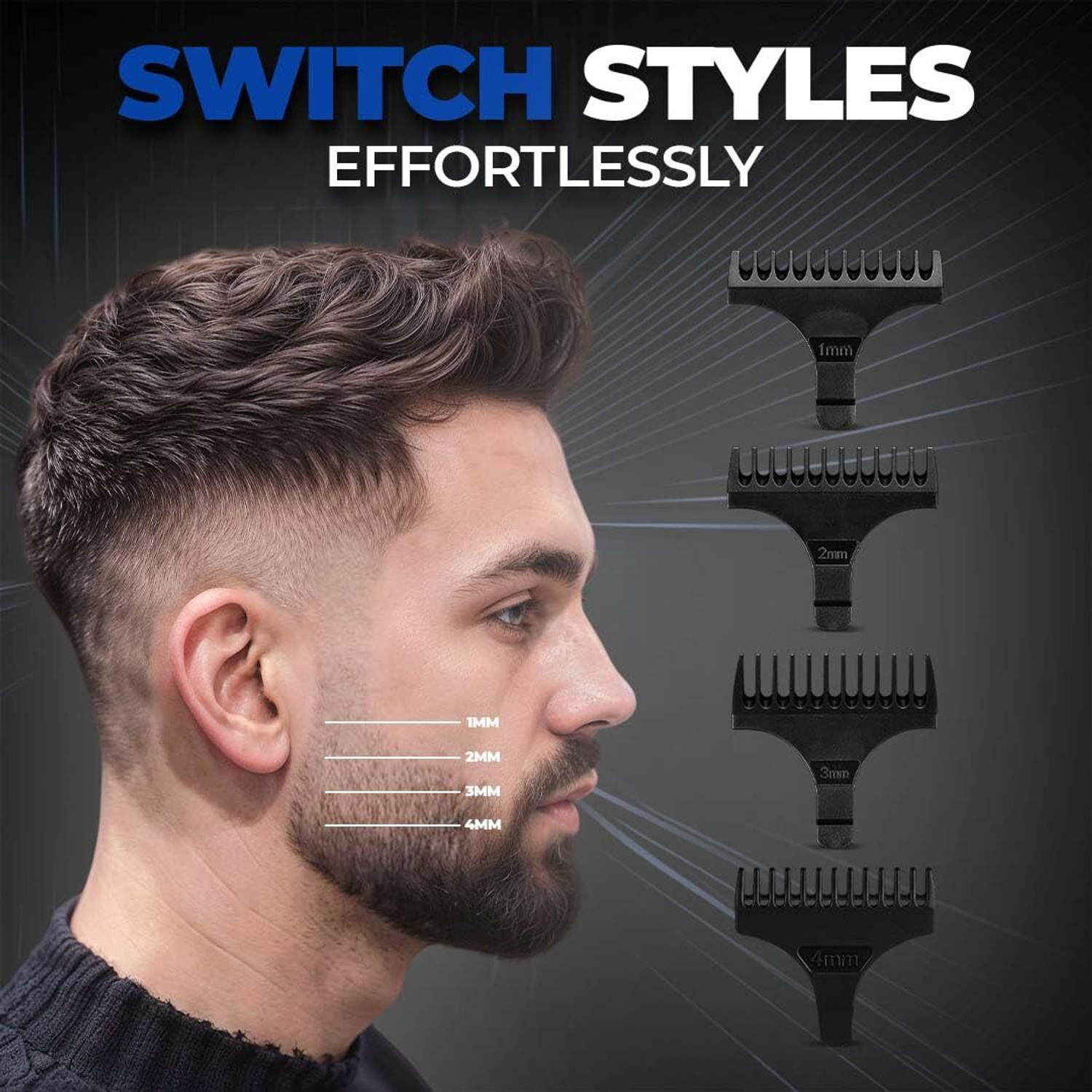 Image of BEARDO EZ Ape-X Beard Trimmer for Men | 7000 RPM Powerful Motor | Durable Fully Waterproof Trimmer 110 min Runtime 4 Length Settings