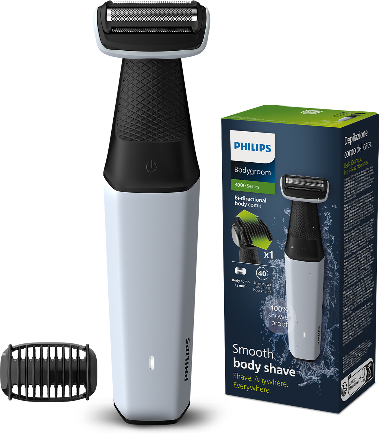 Image of PHILIPS BG3007 /01, Body Groomer, Sensitive Skin, Patented Pearl Tips Trimmer 40 min Runtime 1 Length Settings