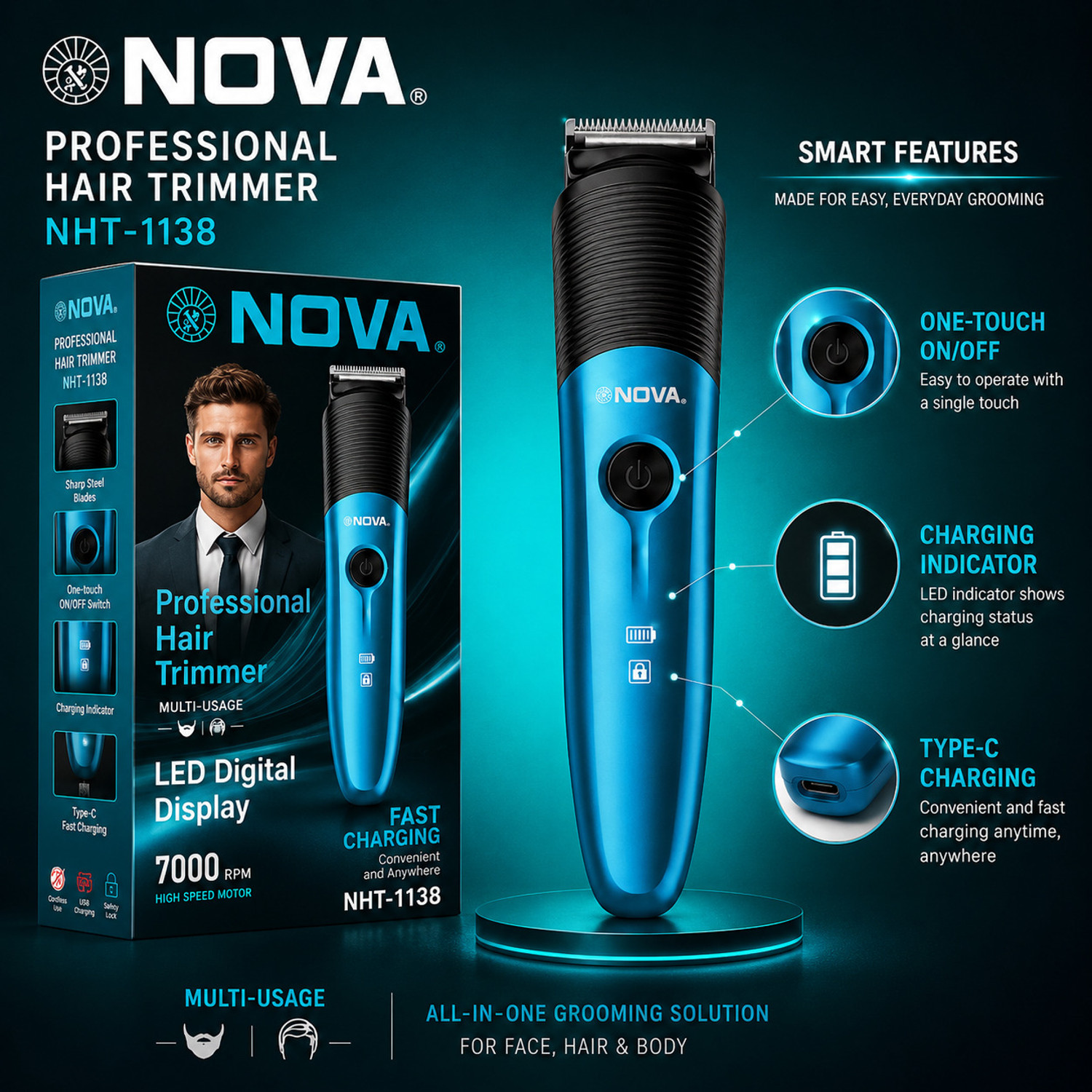 Image of NOVA NHT 1138 Trimmer 100 min Runtime 9 Length Settings