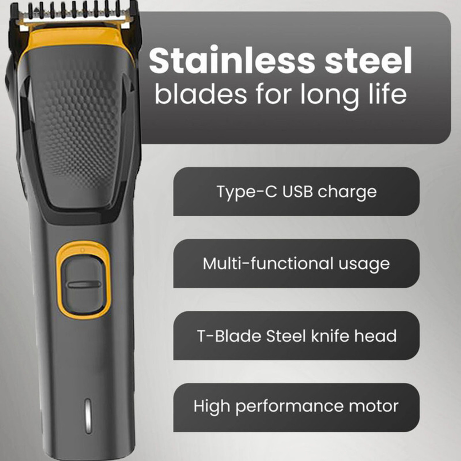 Image of MynxeHTC USB Cordless Hair-Clipper Beard Trimmer PlasticHair Clipper Professional Haircut Fully Waterproof Trimmer 45 min Runtime 4 Length Settings