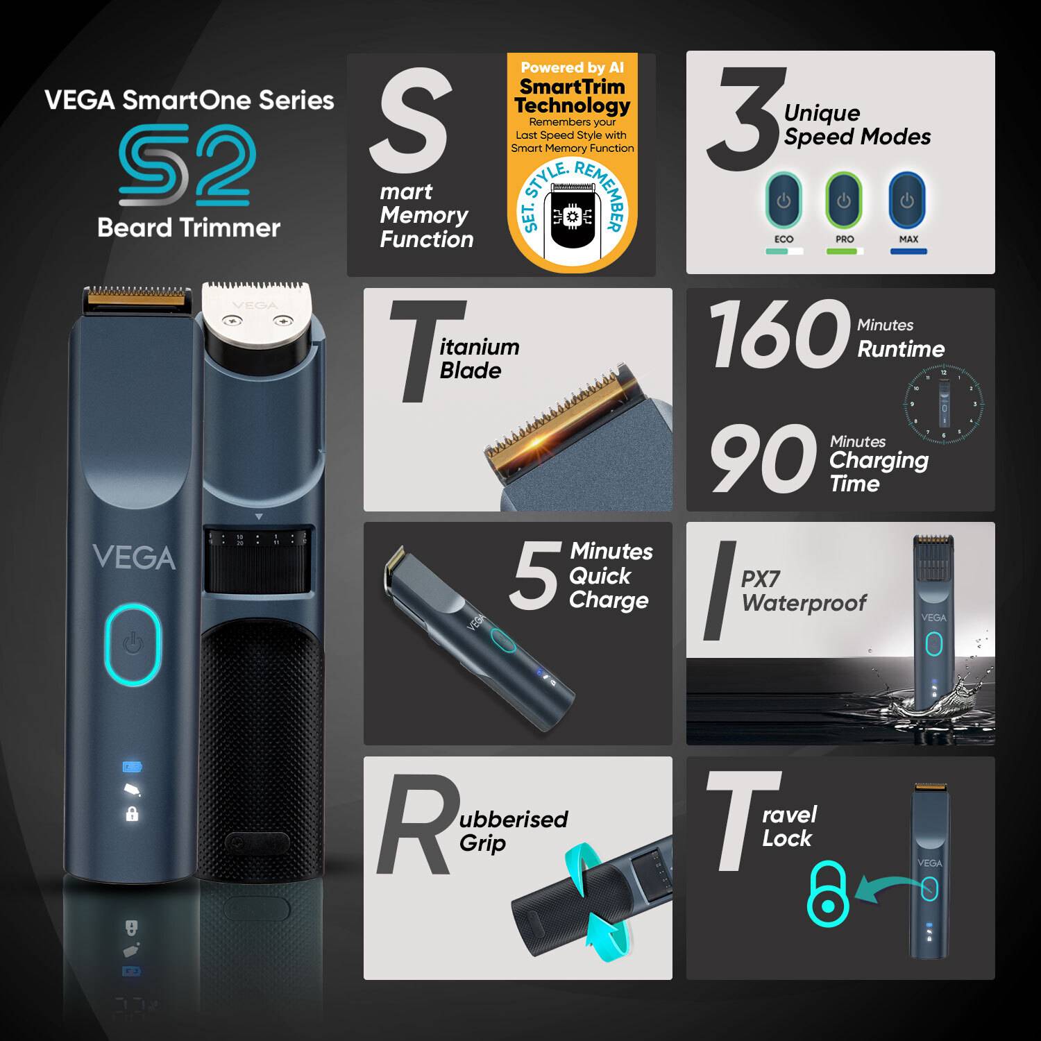 VEGA SmartOne S2 Trimmer 160 min Runtime 40 Lengths - Image 2