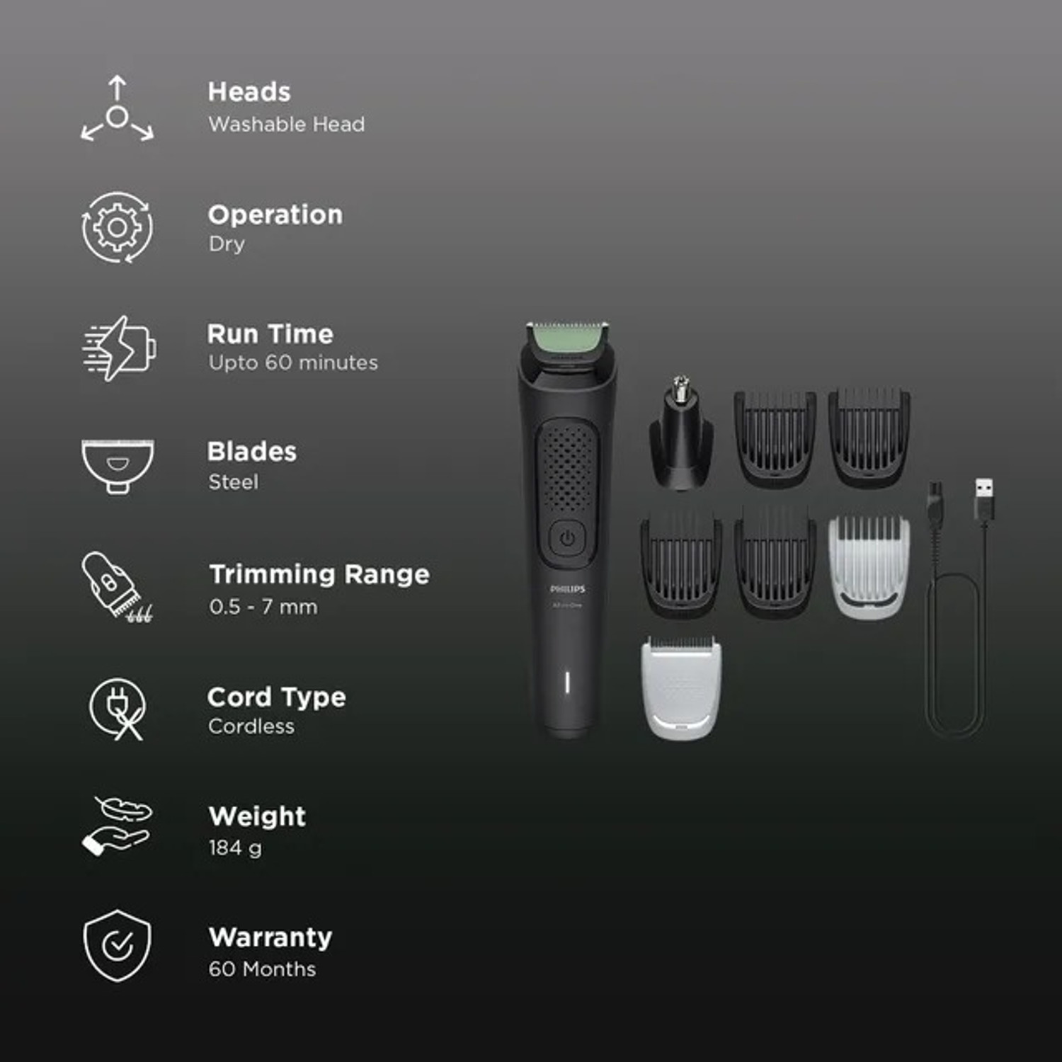 Image of PHILIPS MG3917 Body Groomer 60 min Runtime 6 Length Settings