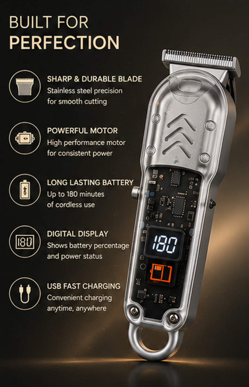 Image of Ucool GYT-999 Fully Waterproof Trimmer 180 min Runtime 4 Length Settings