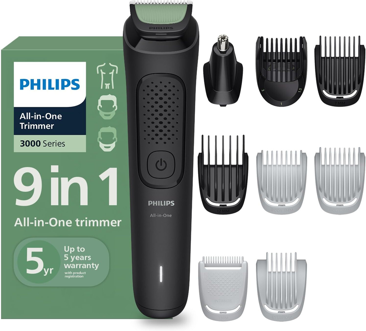 Image of PHILIPS Beard, Hair, Body & Nose Trimmer | One Stroke Trimming Trimmer 59 min Runtime 5 Length Settings