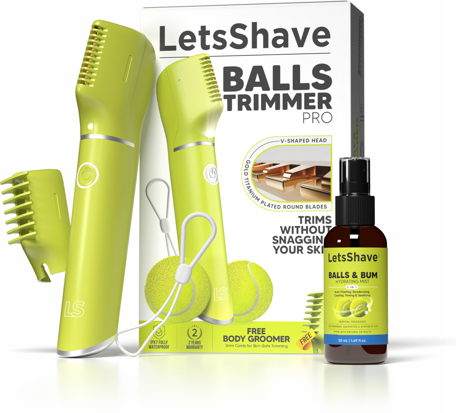 Image of LetsShave Balls trimmer for Men with Balls Mist, SkinSafe 'R' Blades Fully Waterproof Trimmer 90 min Runtime 3 Length Settings