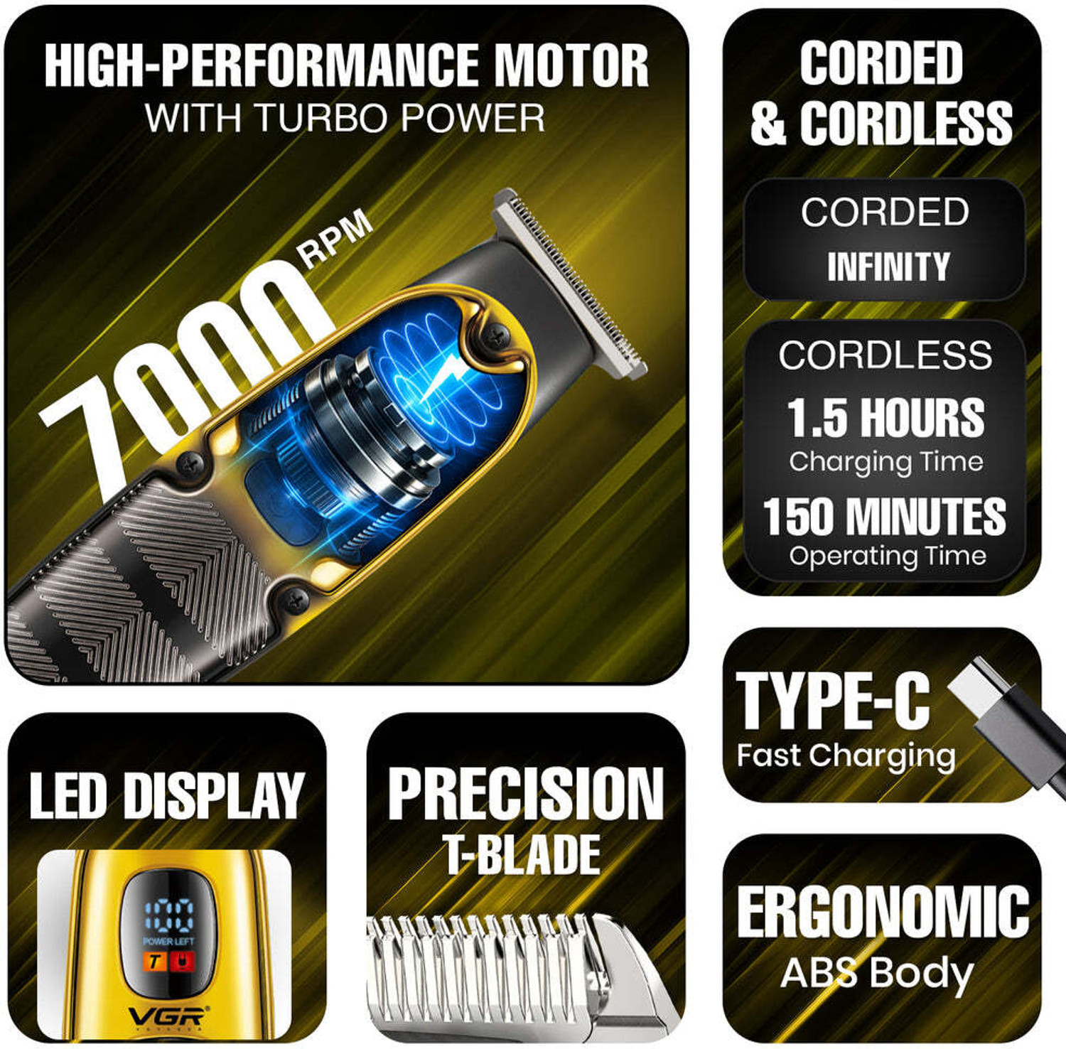 Image of VGR V-981 Fully Waterproof Trimmer 150 min Runtime 4 Length Settings