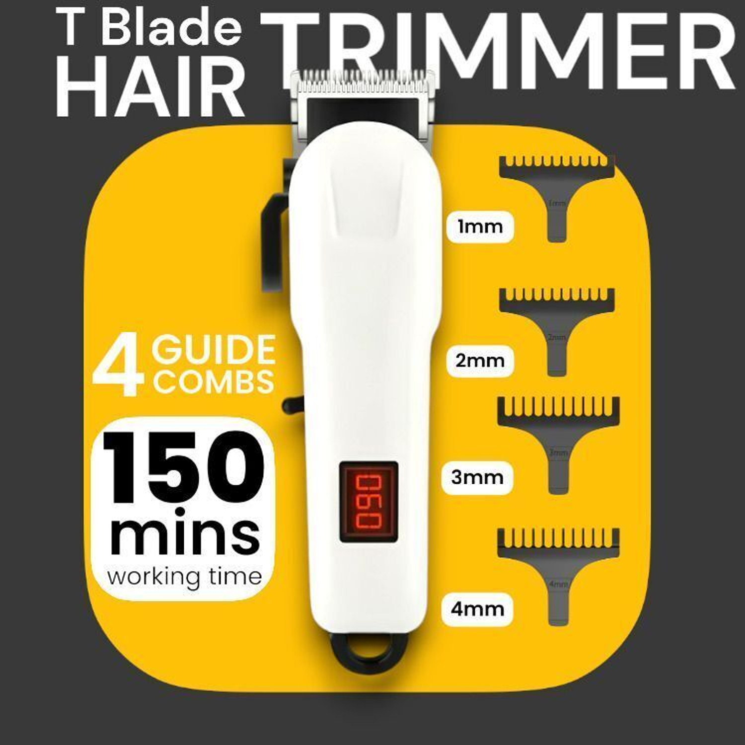 Image of KEMMIE X120 Electric Trimmer for Men - Cordless, Silent Motor, Skin-Friendly Blades Fully Waterproof Trimmer 180 min Runtime 4 Length Settings (White)