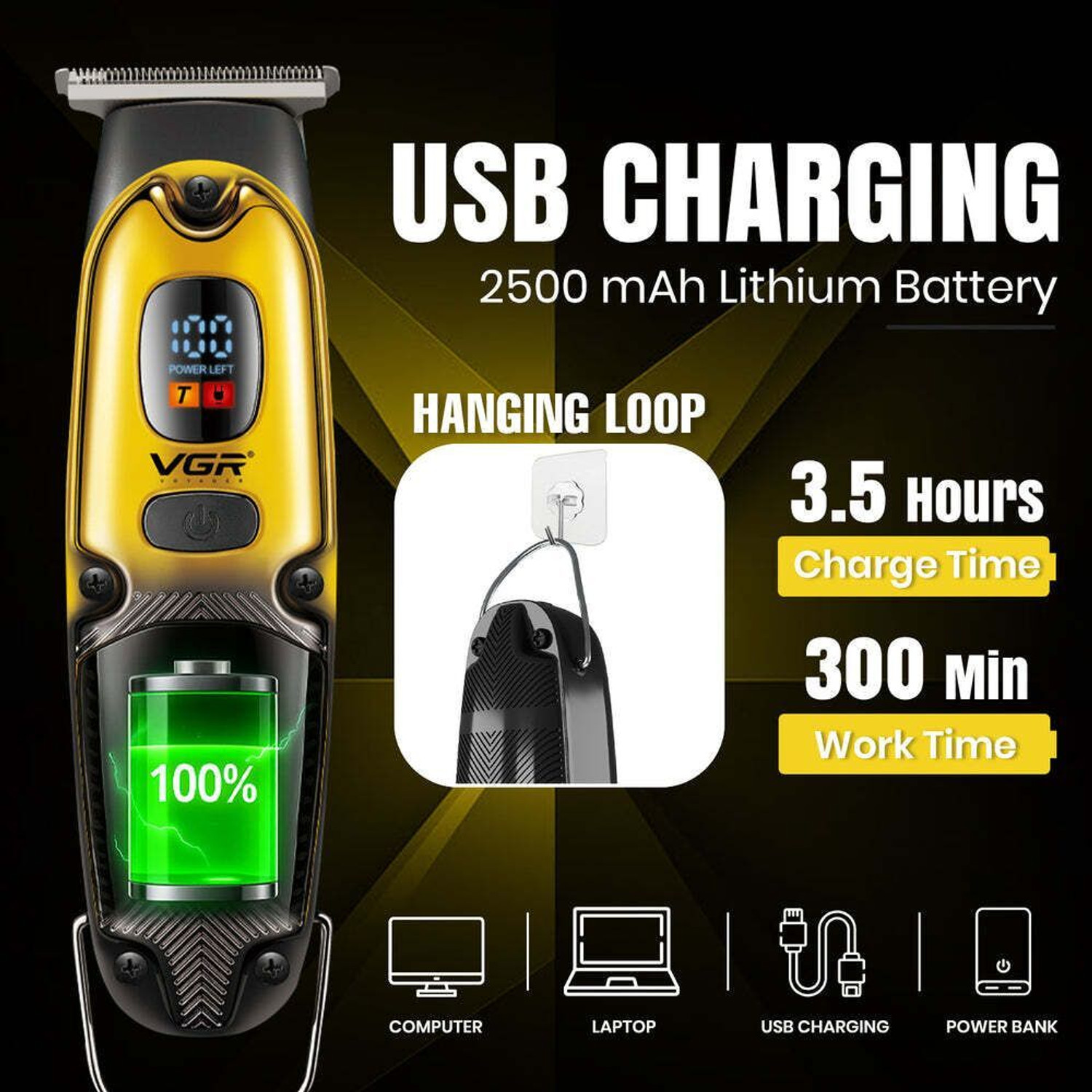 Image of VGR V-981. Fully Waterproof Trimmer 150 min Runtime 4 Length Settings
