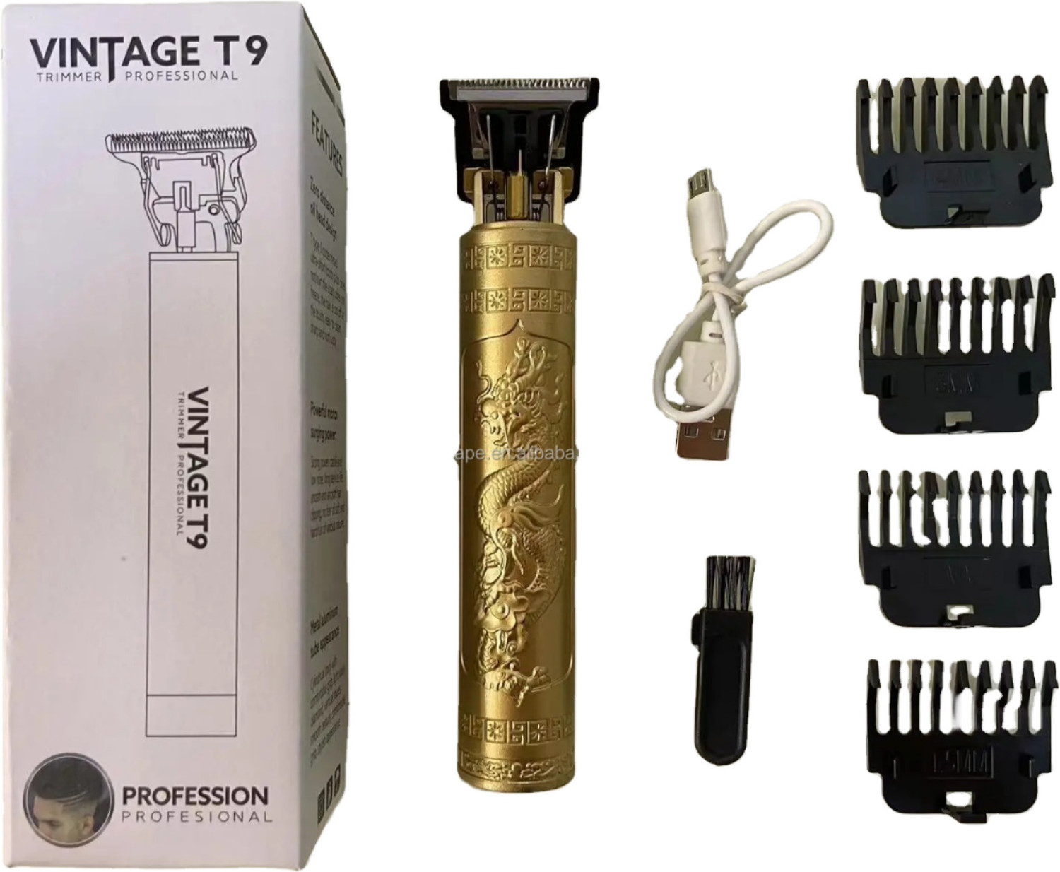 Image of SHIARYA T9 Vintage USB Rechargeable Cordless Electric Beard Trimmer Hair Clippers G95 Trimmer 120 min Runtime 4 Length Settings