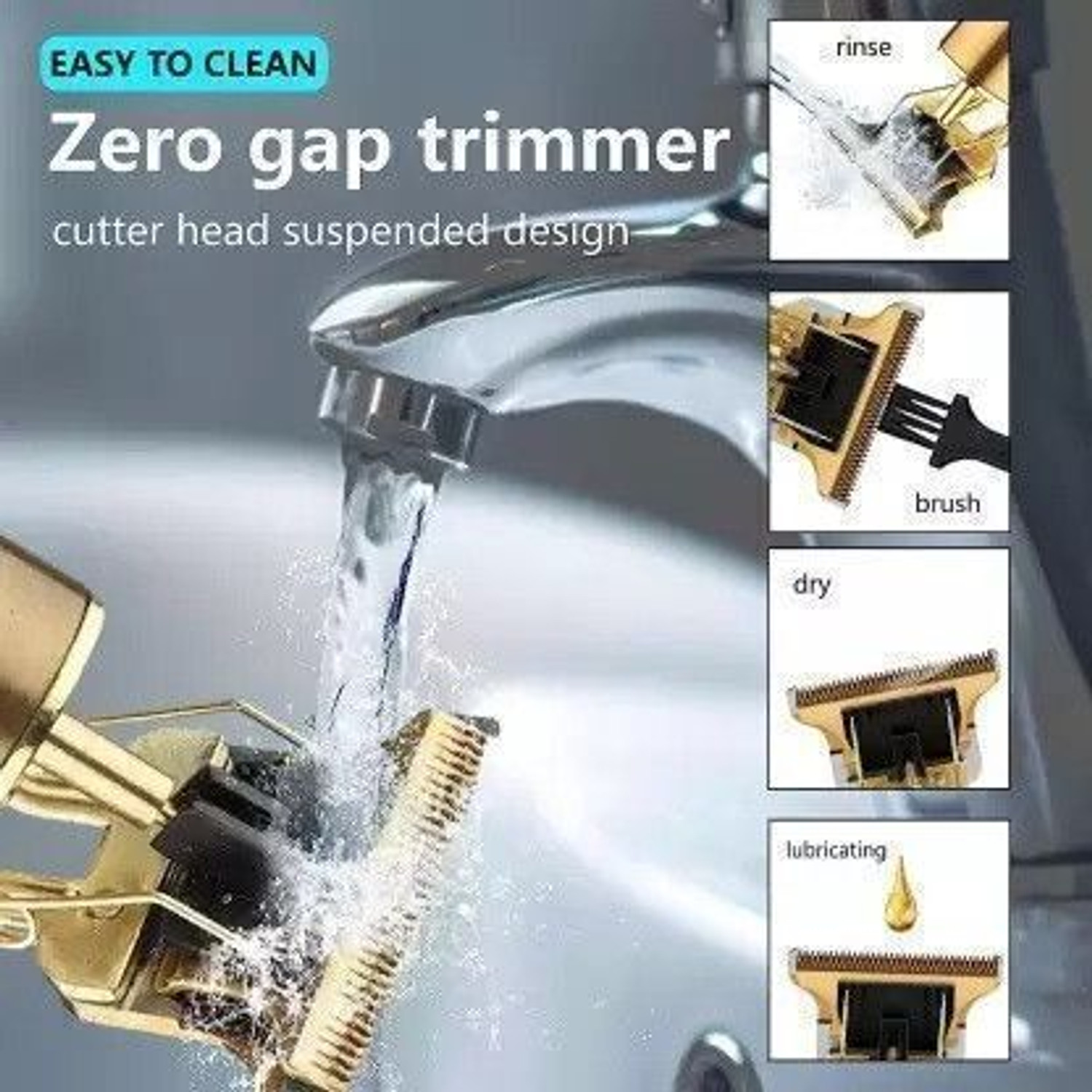 Image of Profiline Waterproof Vintage -T9 Hair Cutting Metal Body Trimmer USB charging 0mm Cutting Trimmer 60 min Runtime 4 Length Settings