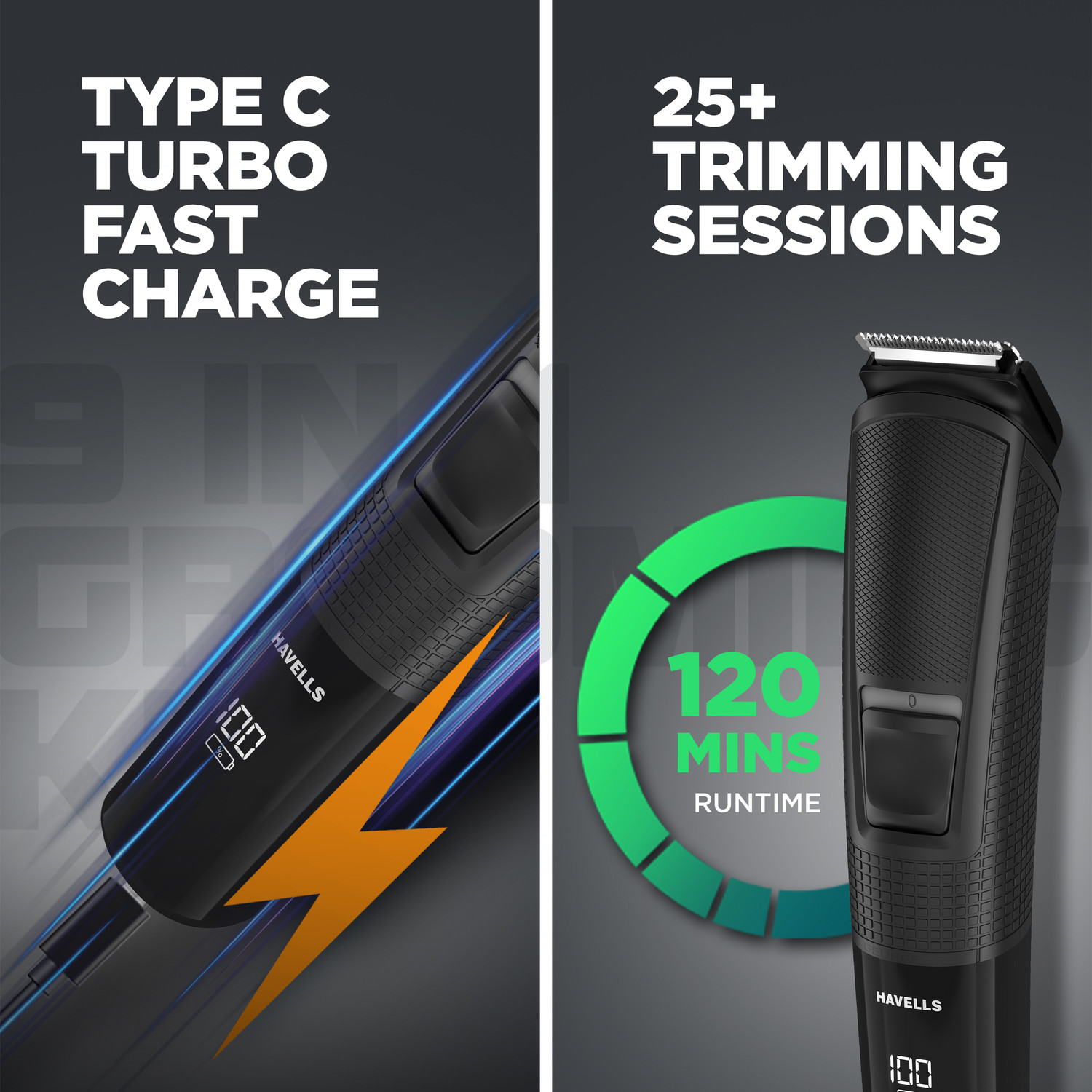Image of HAVELLS 9 in 1 Grooming Kit Grooming Kit 120 min Runtime 1 Length Settings