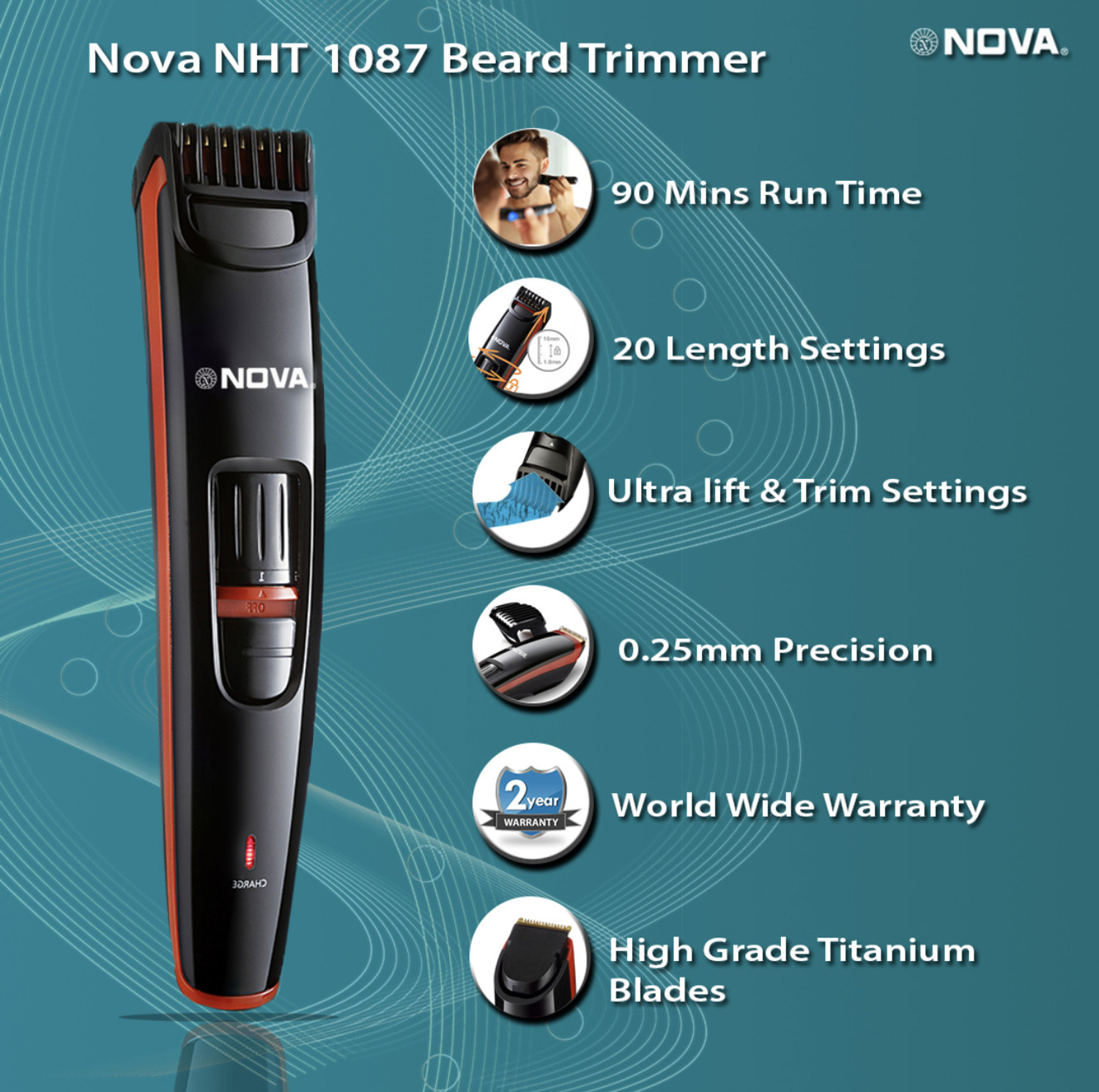Image of NOVA 1087 Trimmer 90 min Runtime 20 Length Settings