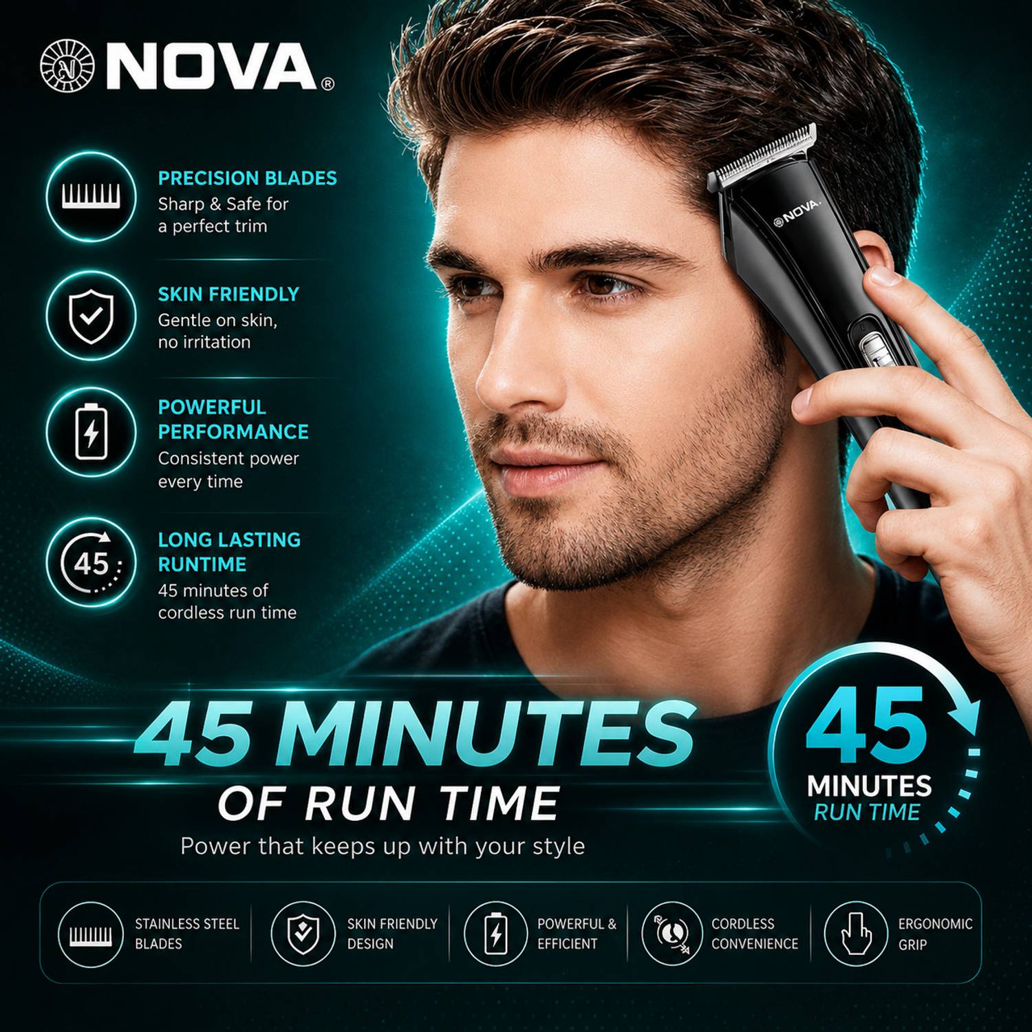 NOVA NHT 1039 USB Trimmer 45 min Runtime 5 Lengths - Image 5