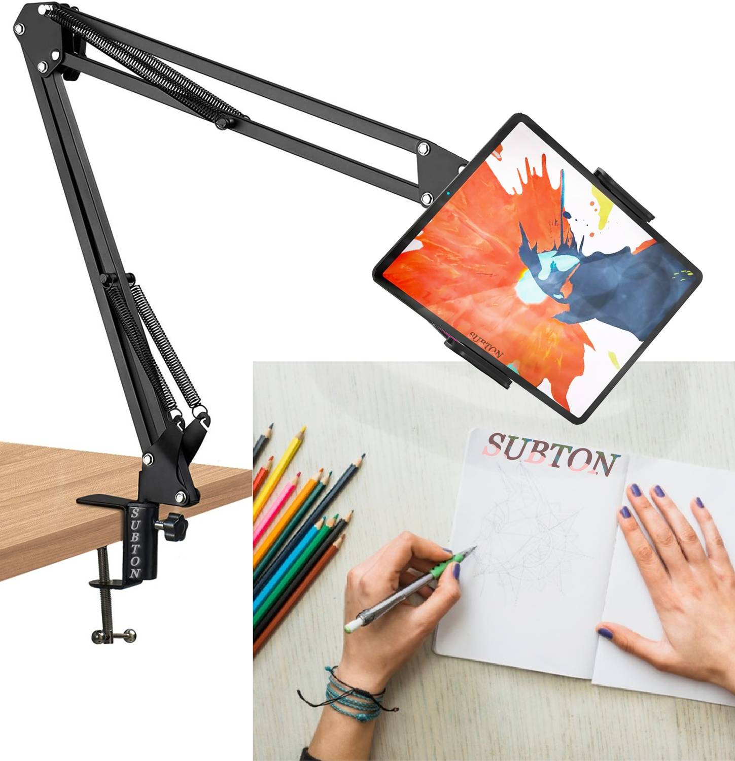 subton Photography Mobile & Tablet Holder Tripod Camera Stand with 360 Rotation for Overhead Video shooting,Cooking Videos,Online Claases YouTube Short Videos etc Compatible with All Mobile Phones & Tablets Tripod, Monopod, Tripod Clamp, Tripod Bracket, Tripod Ball Head